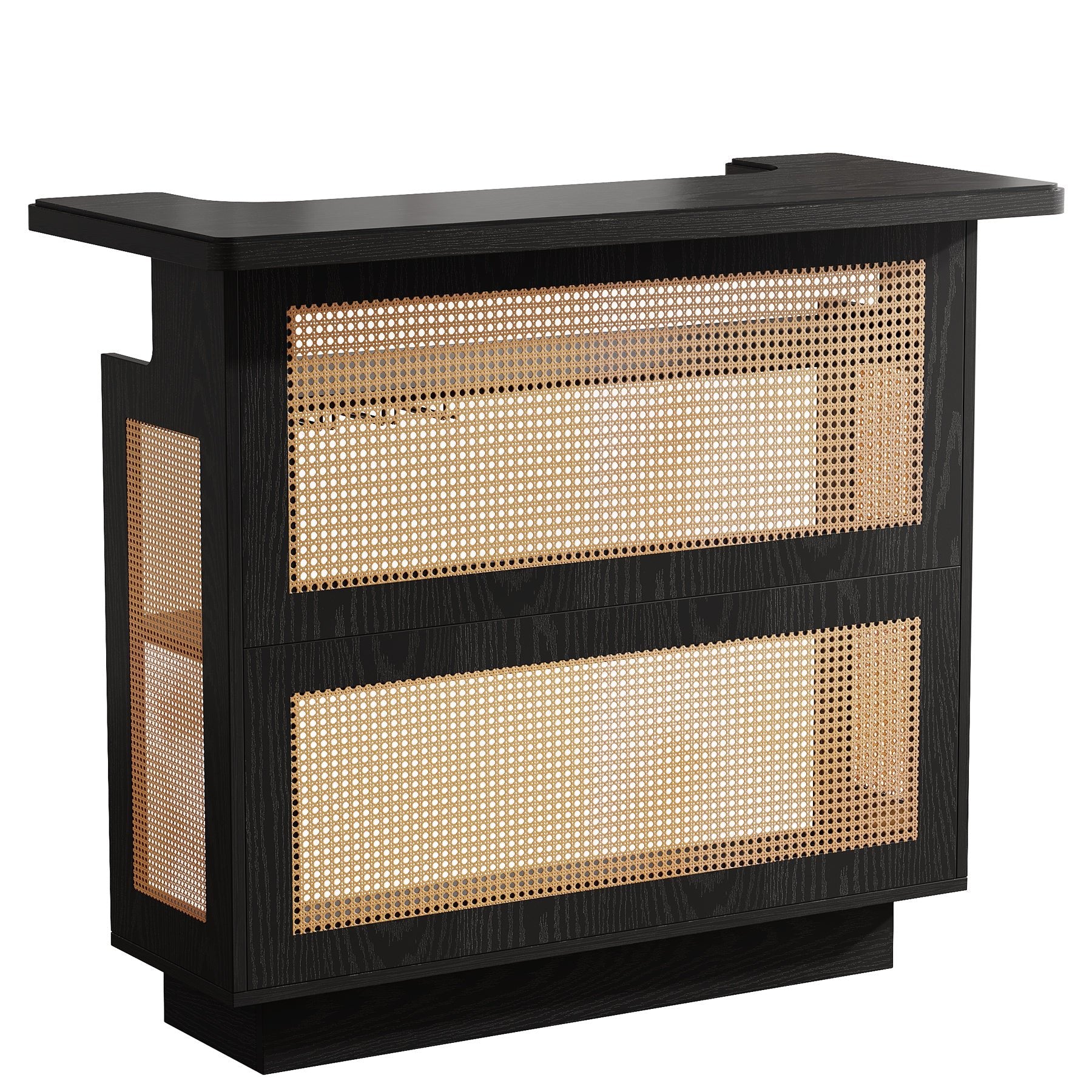 Rattan Home Bar Unit, 4-Tier Liquor Wine Bar Cabinet with Stemware Racks