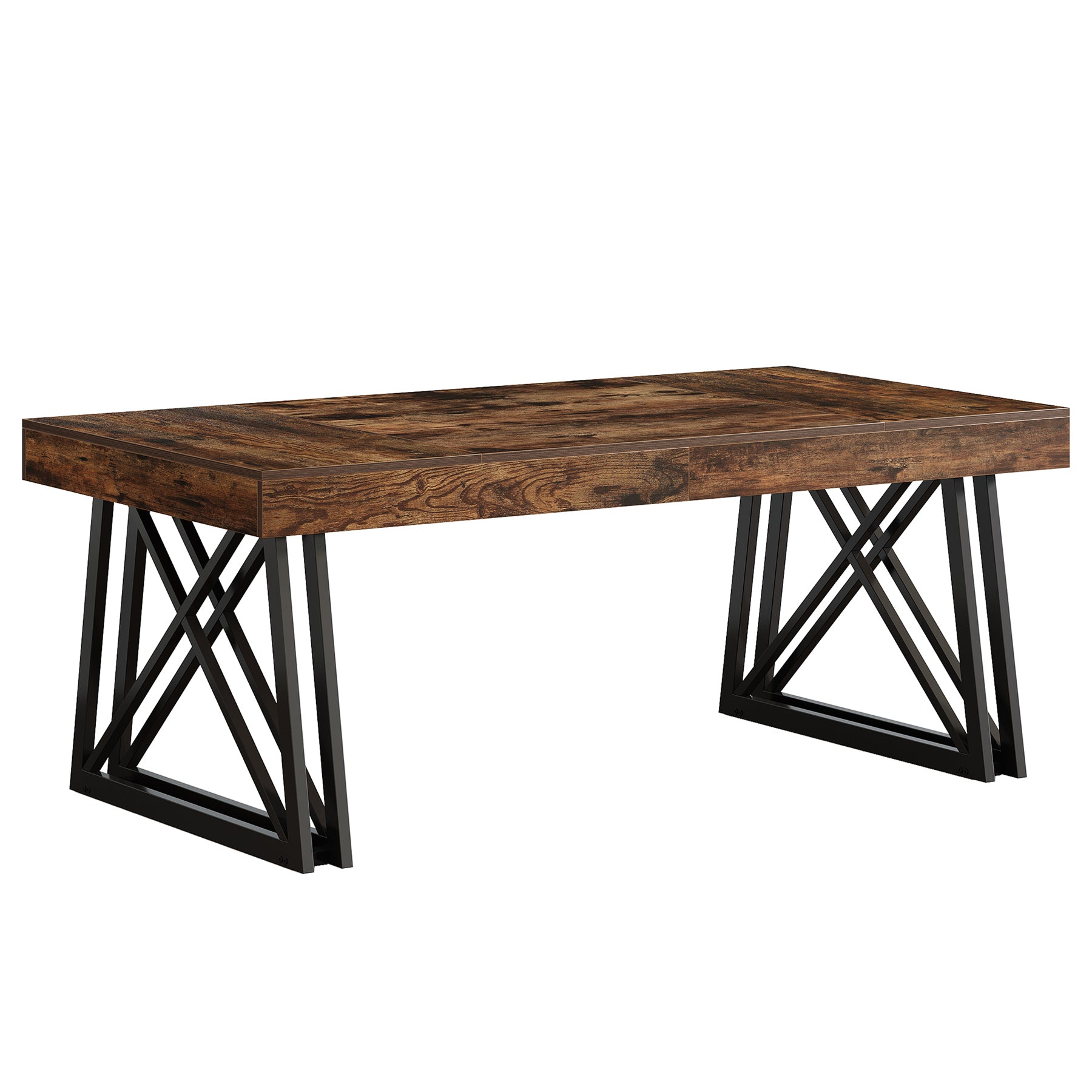 63" Dining Table, Farmhouse Kitchen Table with Sturdy Metal Legs for 4-6