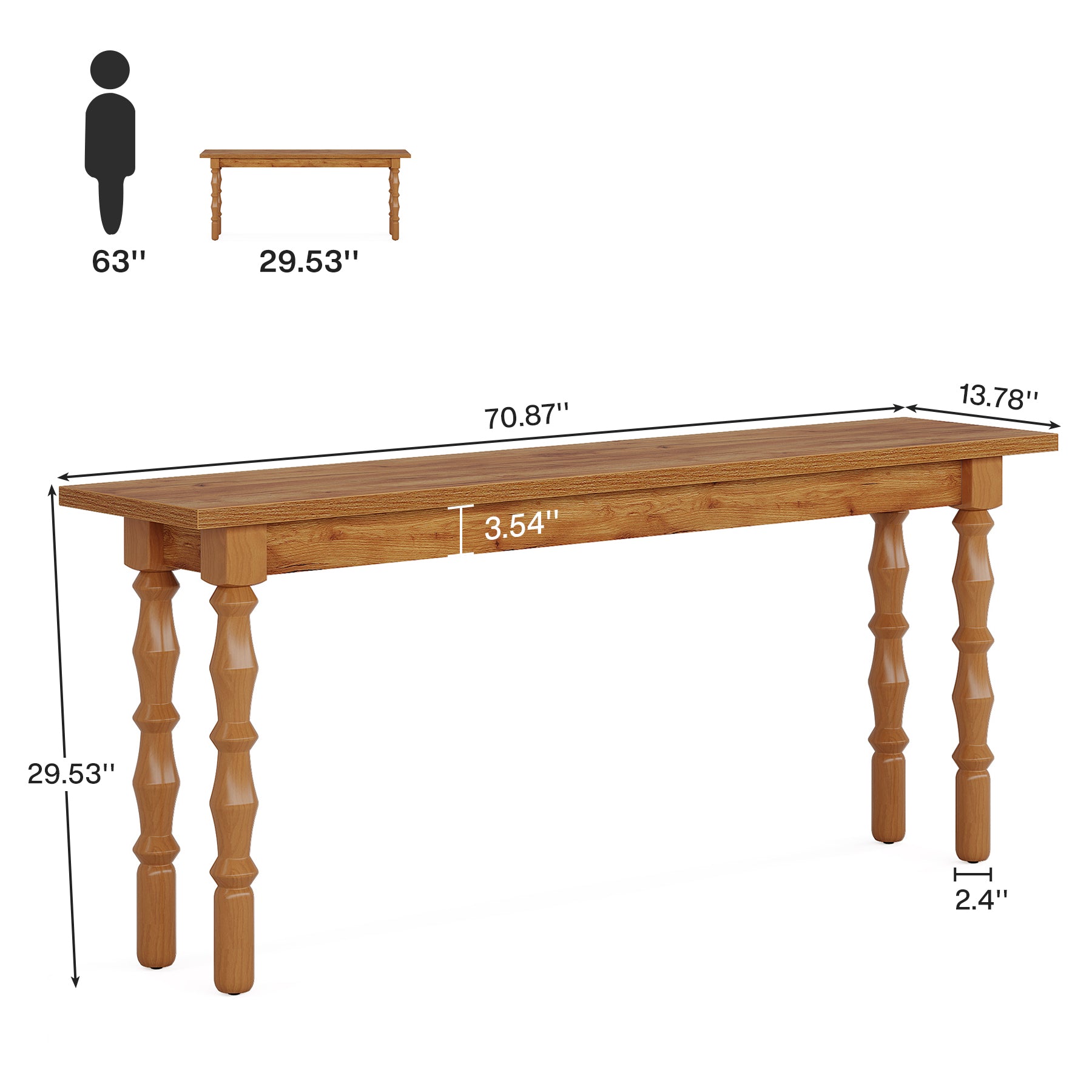 70.9" Console Table, Wood Sofa Table Behind Couch
