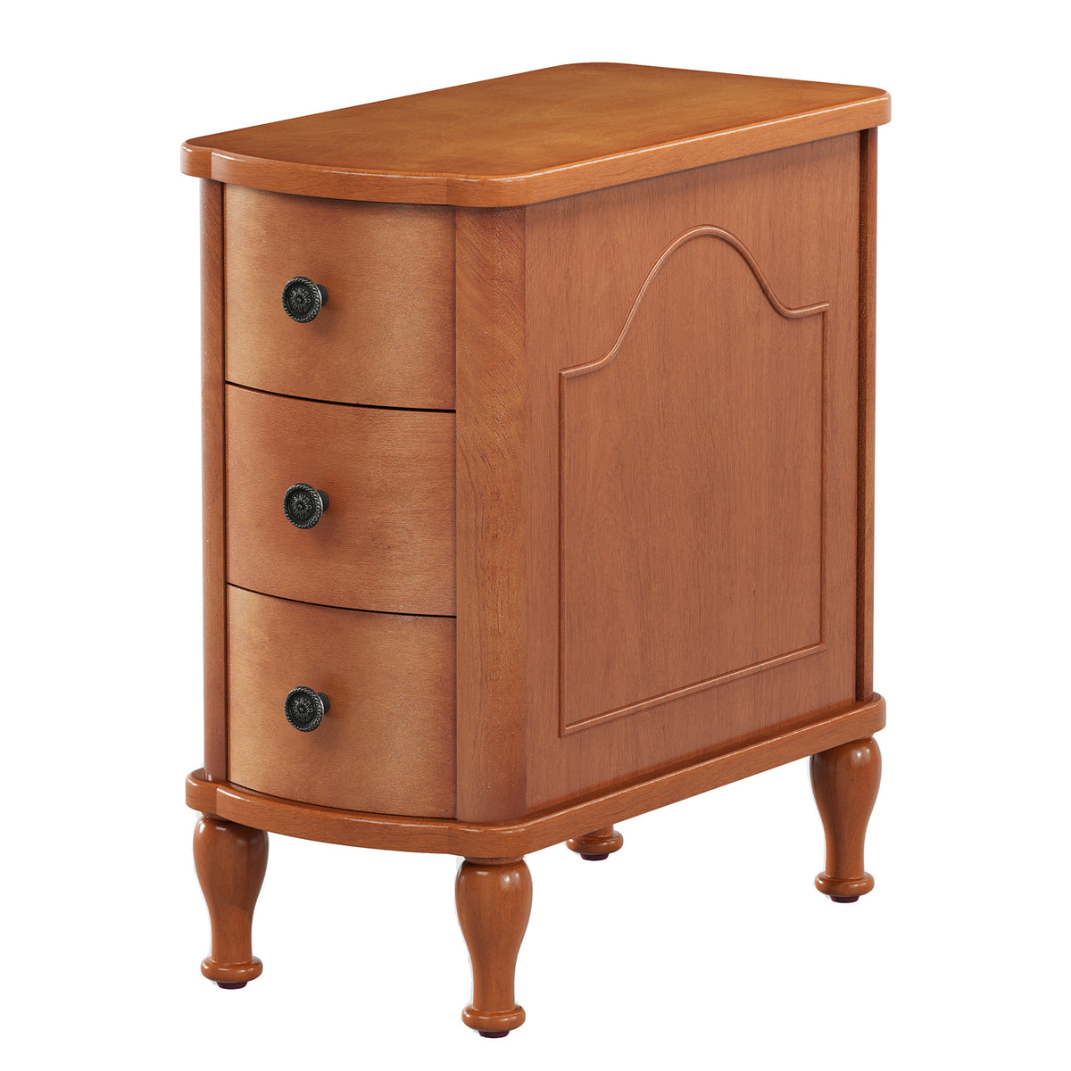 25.78 Inch Solid Wood End Table with 3 Drawers, Vintage Narrow Side Table