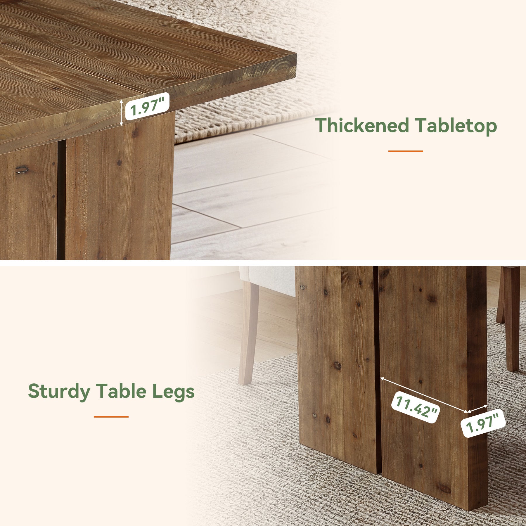 Tribesigns 63" Solid Wood Dining Table, Rectangle Kitchen Table for Dining Room