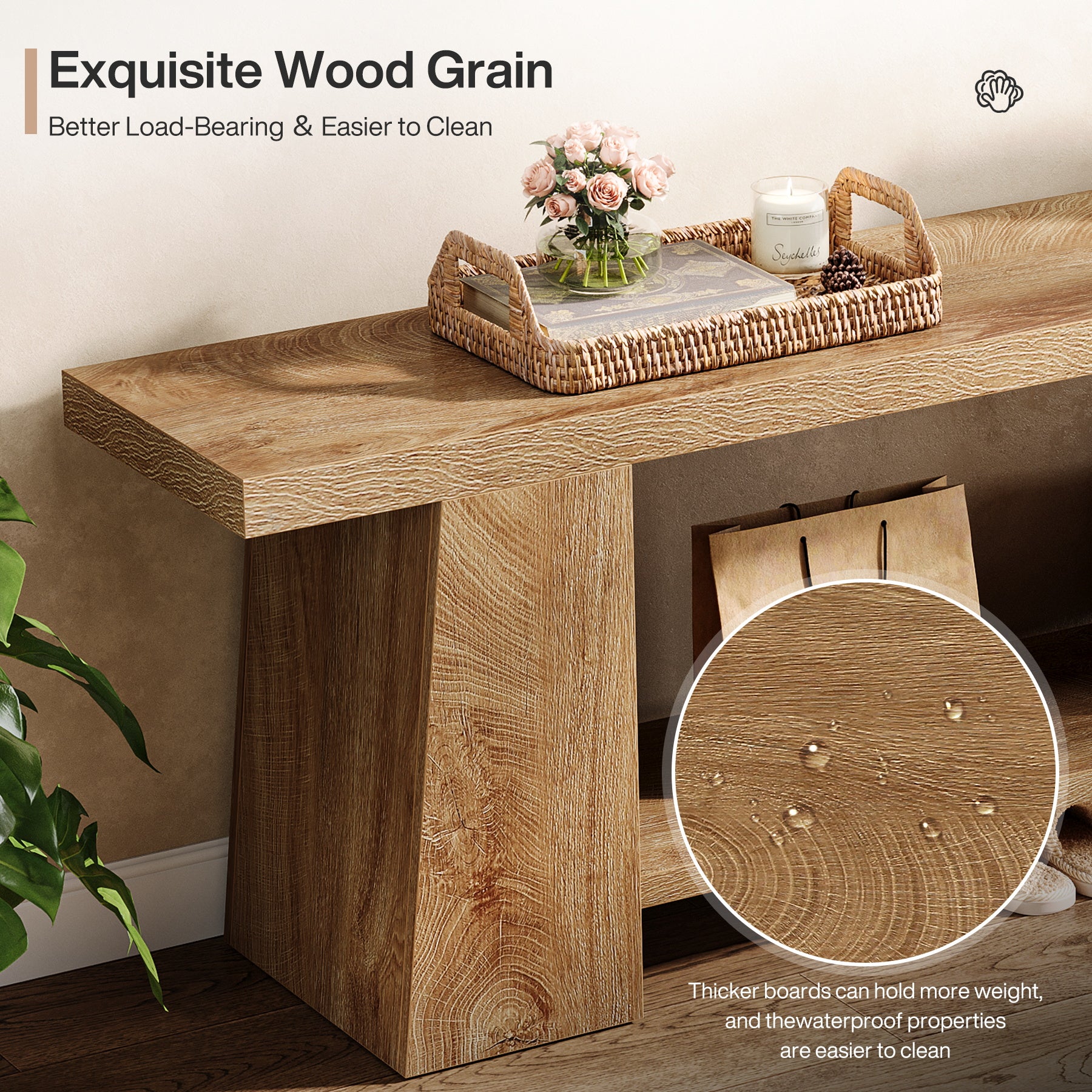 2-Tier Entryway Bench, 59" Shoe Bench End of Bed Bench with Storage Shelves