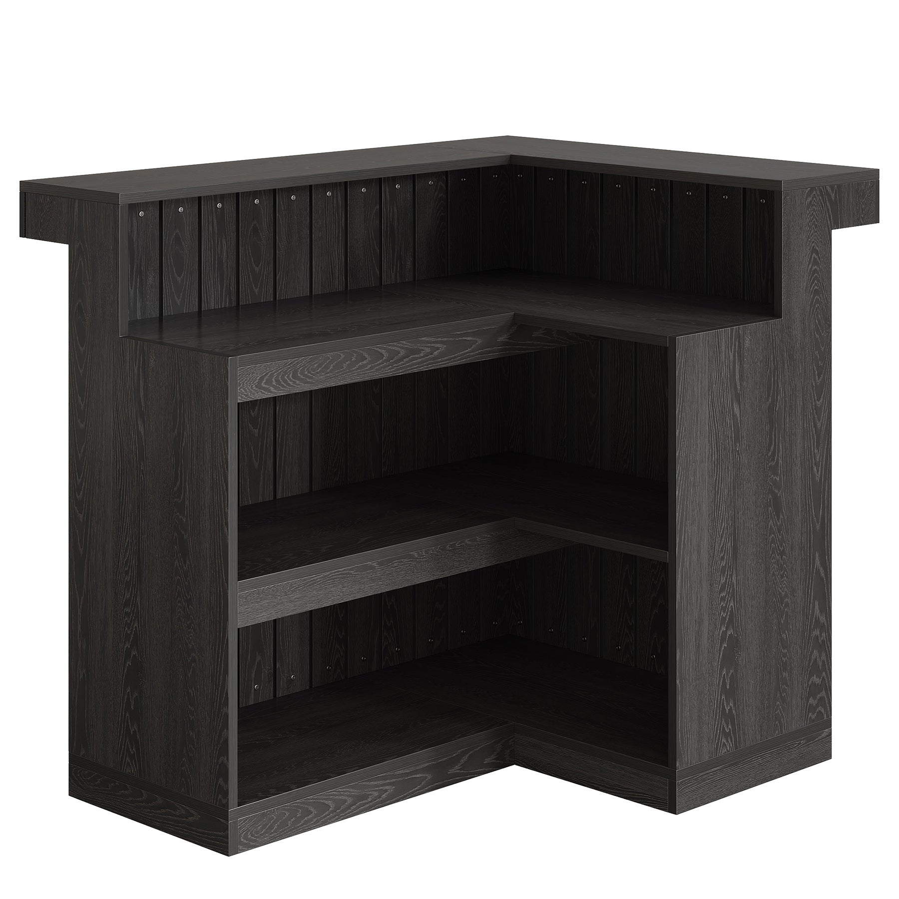 L-Shaped Bar Unit, 4-Tier Corner Liquor Bar Table with Storage Shelves