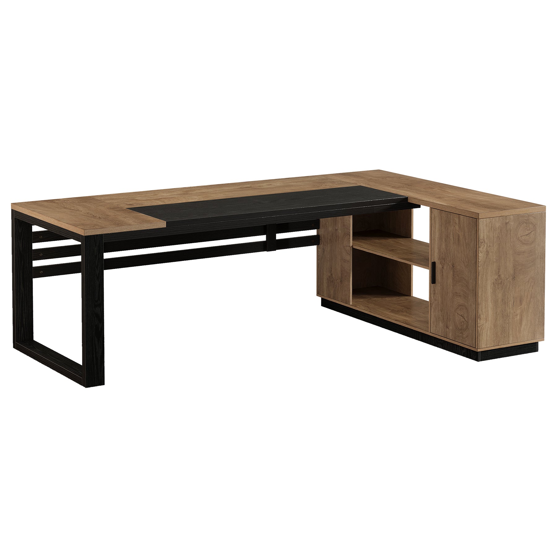 78" L-Shaped Executive Desk, Modern Office Desk with Cabinet Storage & Shelves
