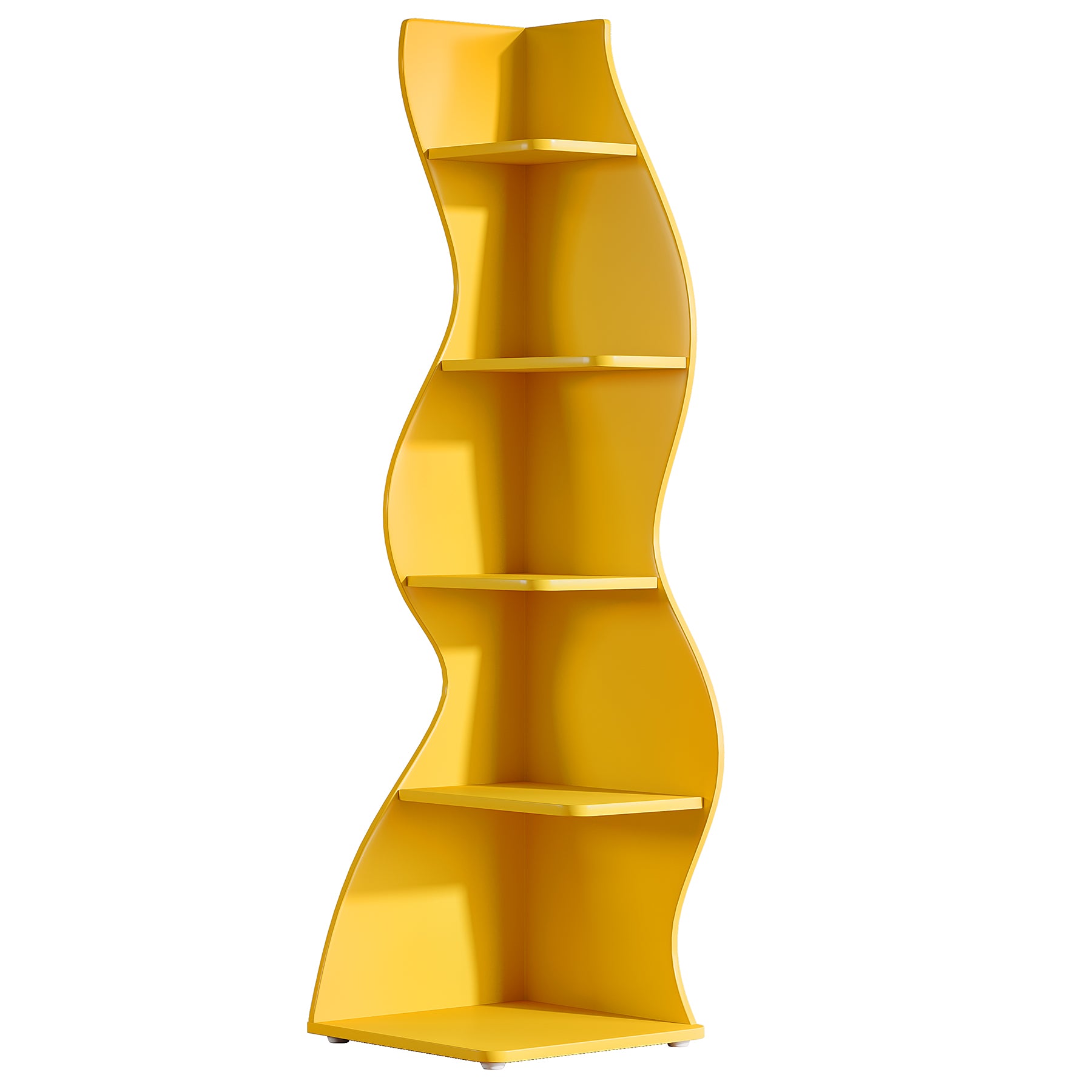 Wavy Corner Shelf, 5-Tier Bookshelf Bookcase Display Rack