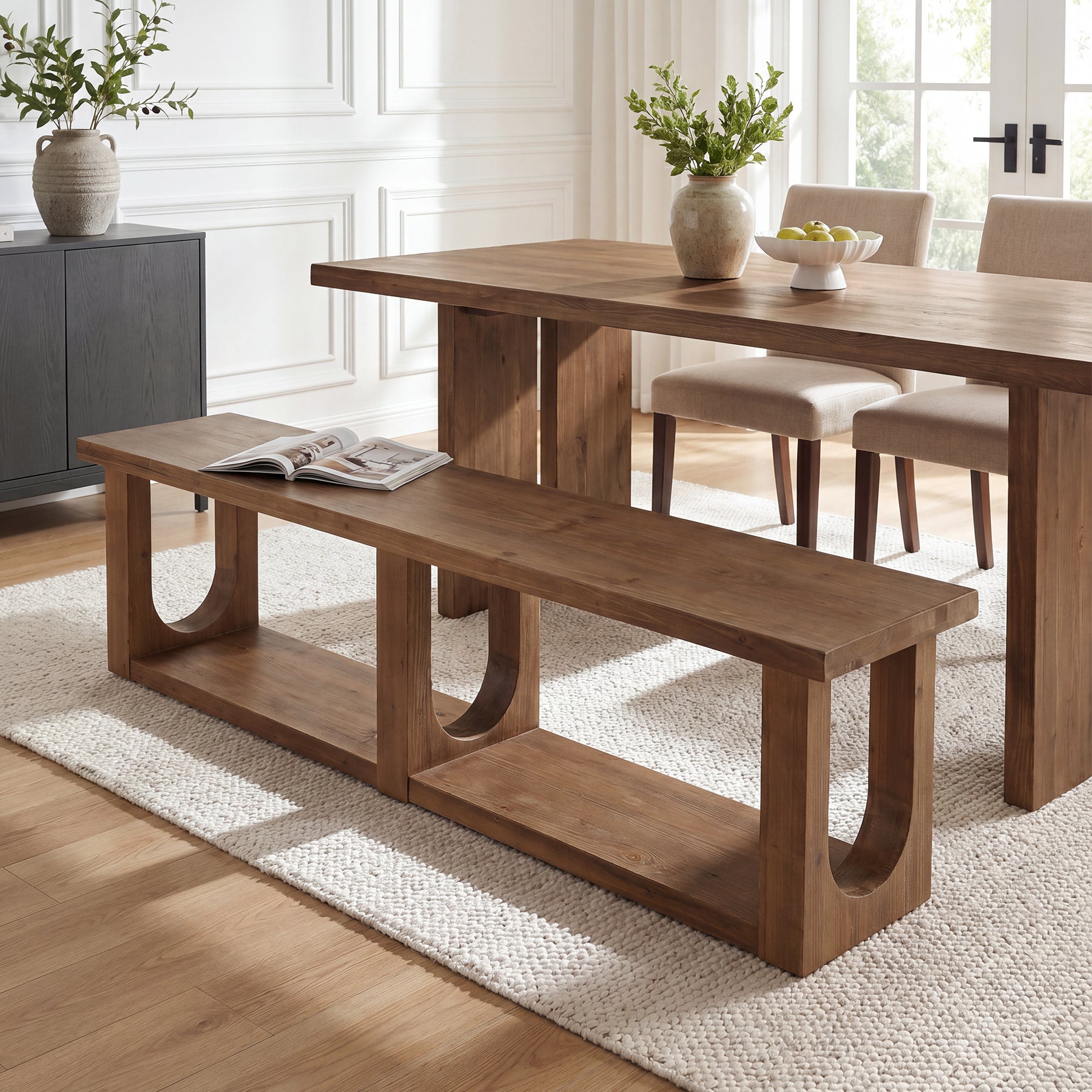 70.9" Solid Wood Entryway Bench, Farmhouse Shoe Bench with 2-Tier Storage for Hallway