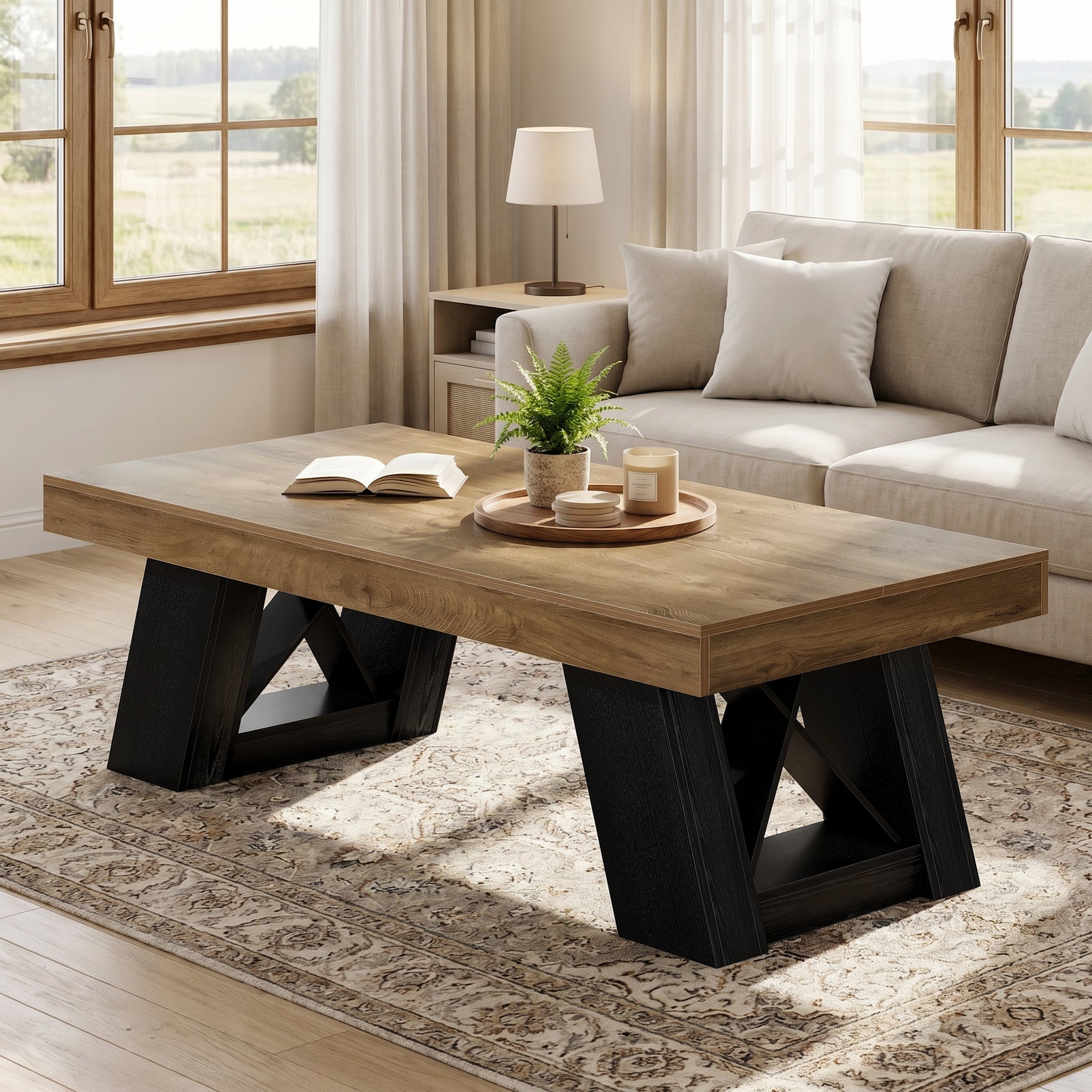 Tribesigns 55-Inch Large Coffee Table, Thick Top X-Frame Table for Living Room