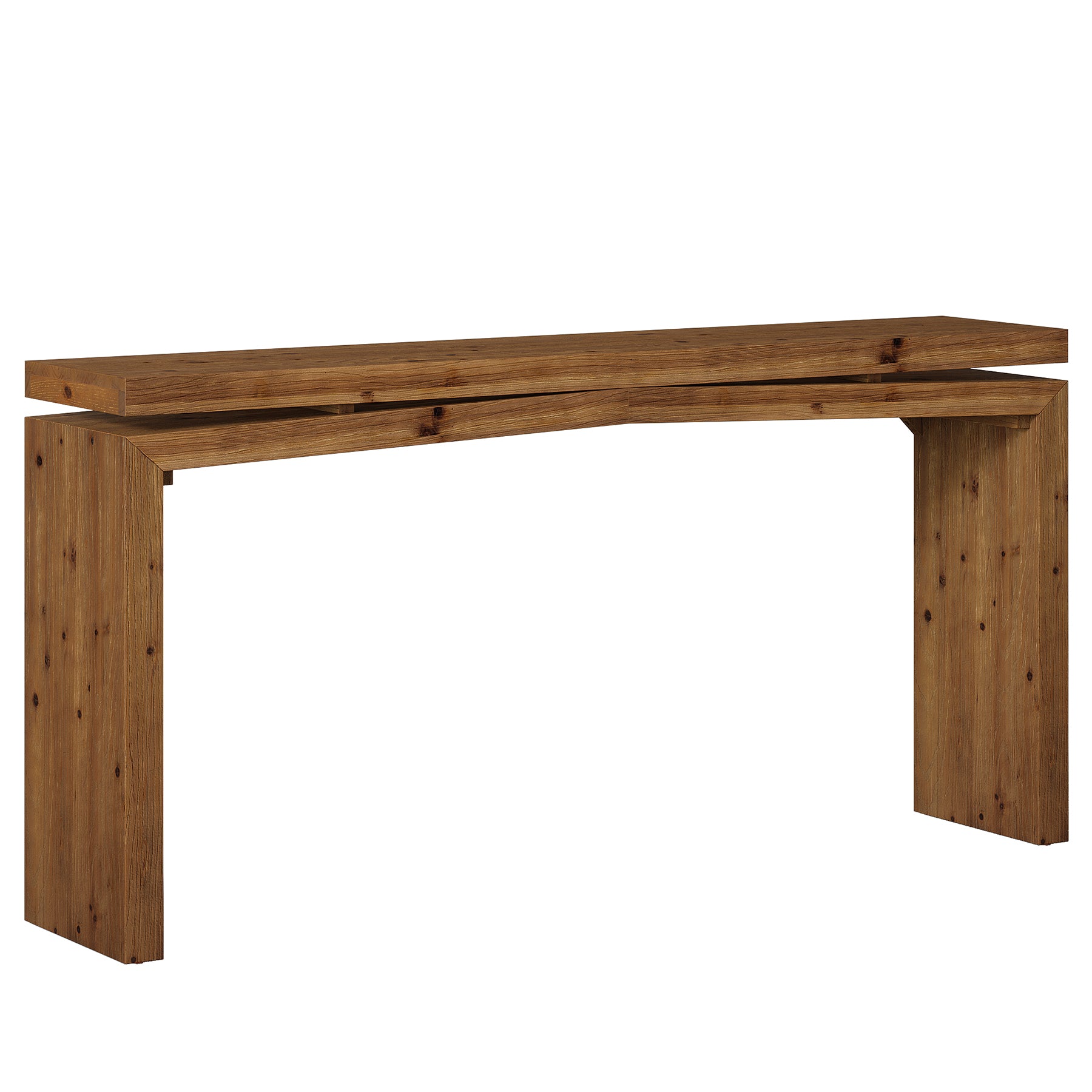 63" Solid Wood Farmhouse Console Table with 2-Tier Shelf, Long Sofa Table for Entryway, Living Room, or Behind Couch