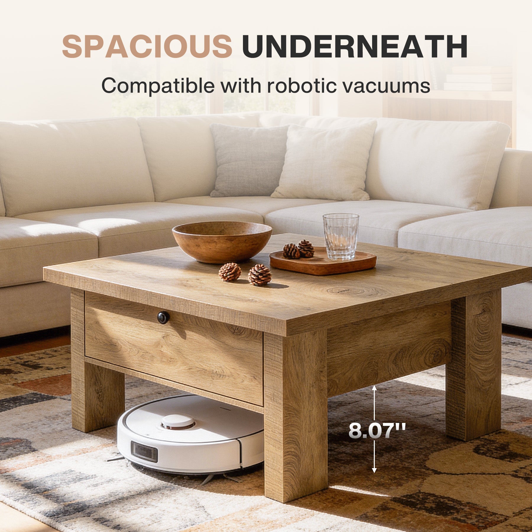 31.5" Coffee Table, Square Center Tea Table with Storage Drawer