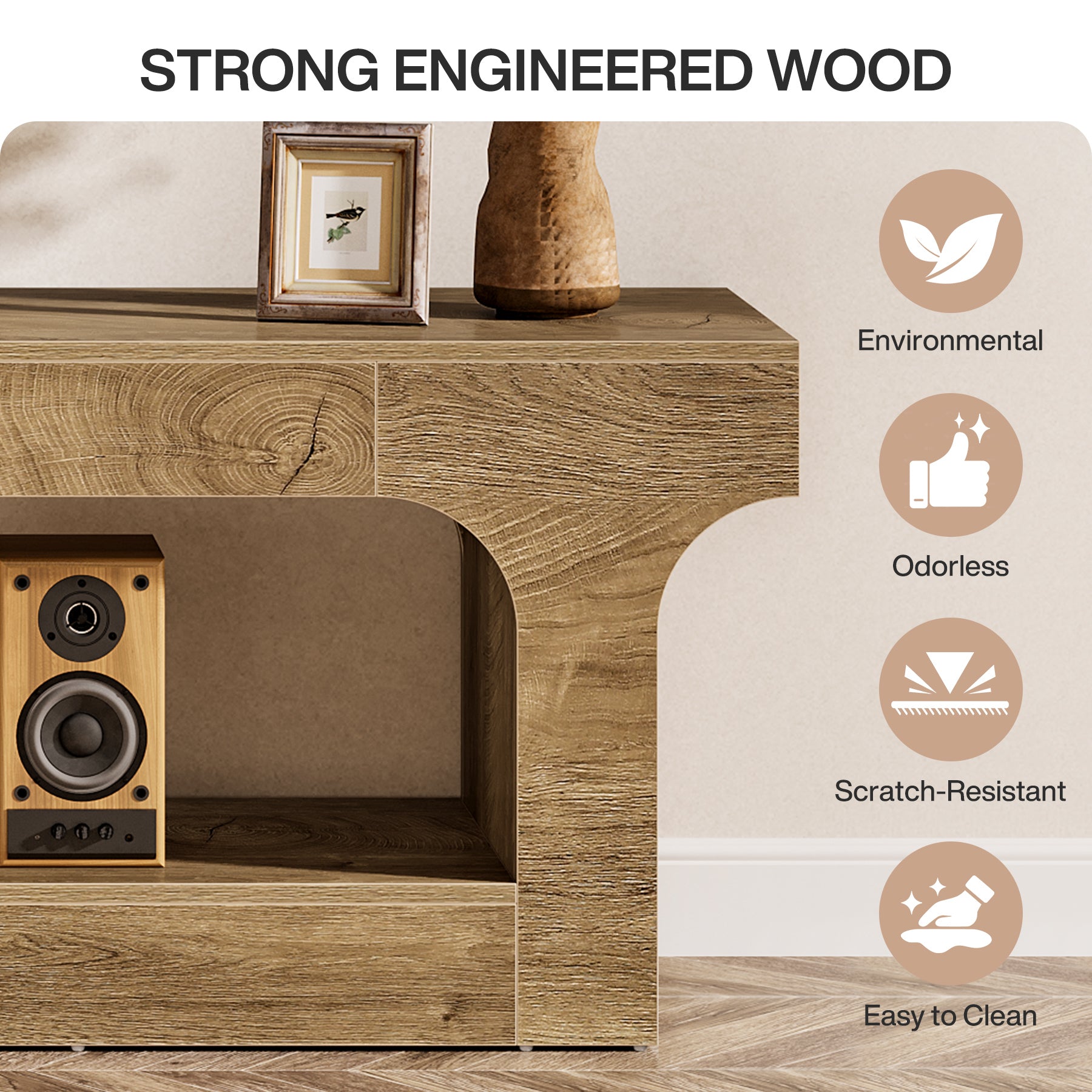 63” Farmhouse TV Stand for 55–75 Inch TVs, Entertainment Center with 2-Tier Open Storage Shelves