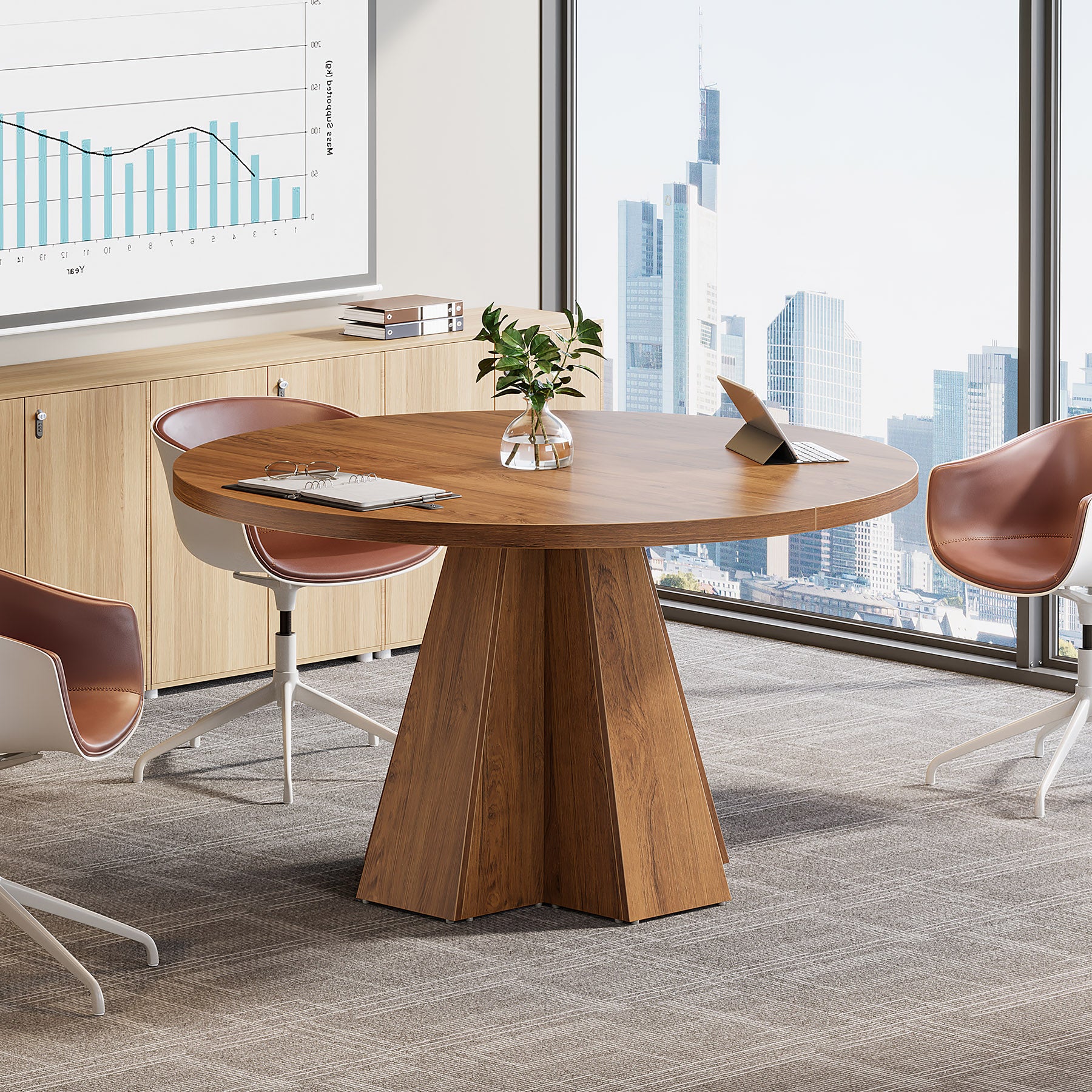 Round Conference Table, Small Meeting Table with Thickened Tabletop