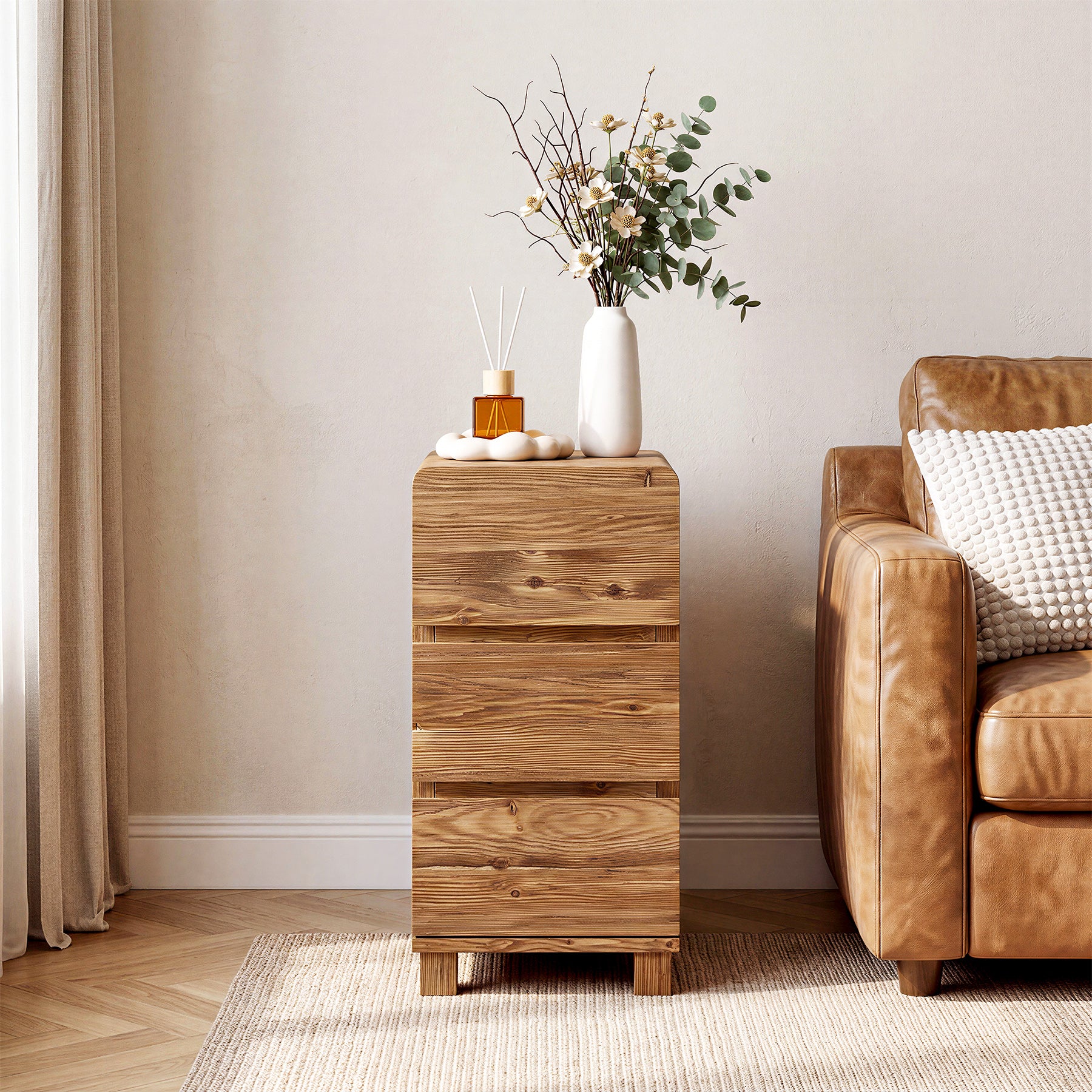 Tribesigns 3-Drawer Side Table, Solid Wood End Table for Living Room