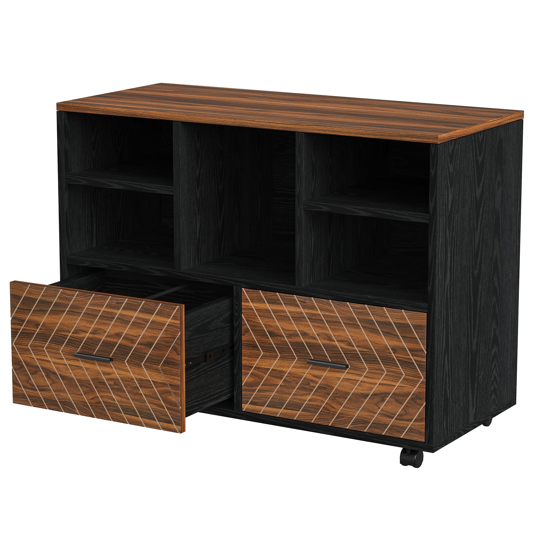 2-Drawer File Cabinet, Mobile Lateral Filing Cabinet with Shelves