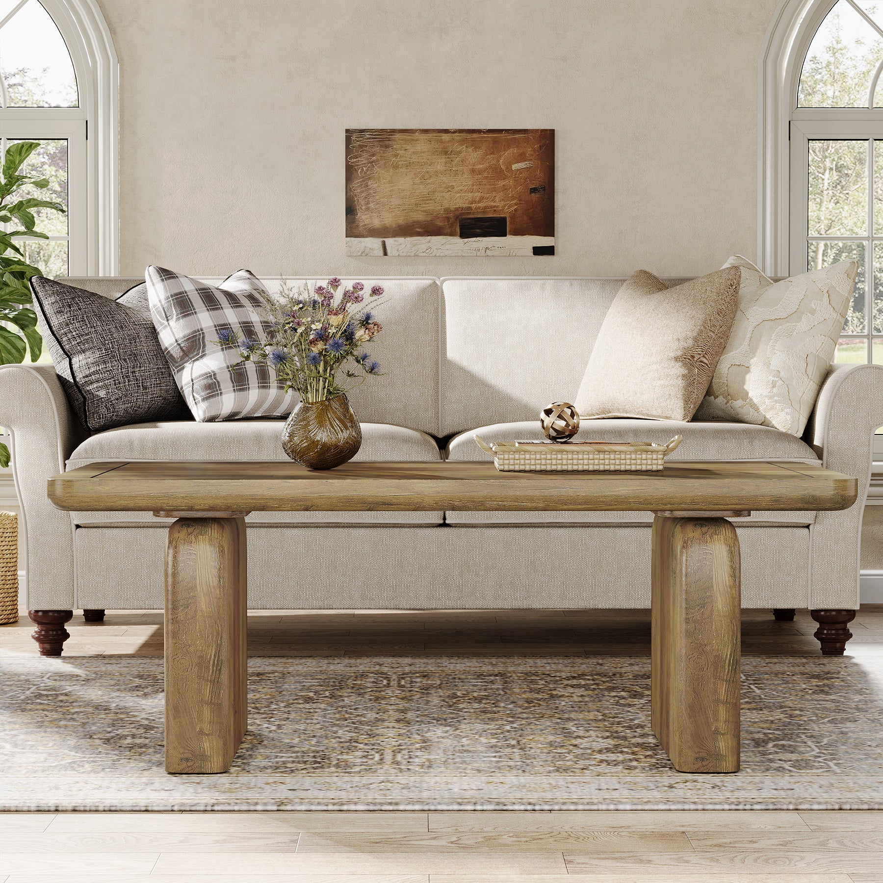 Rectangle Coffee Table, 47.24" Tea Table with Thickened Tabletop