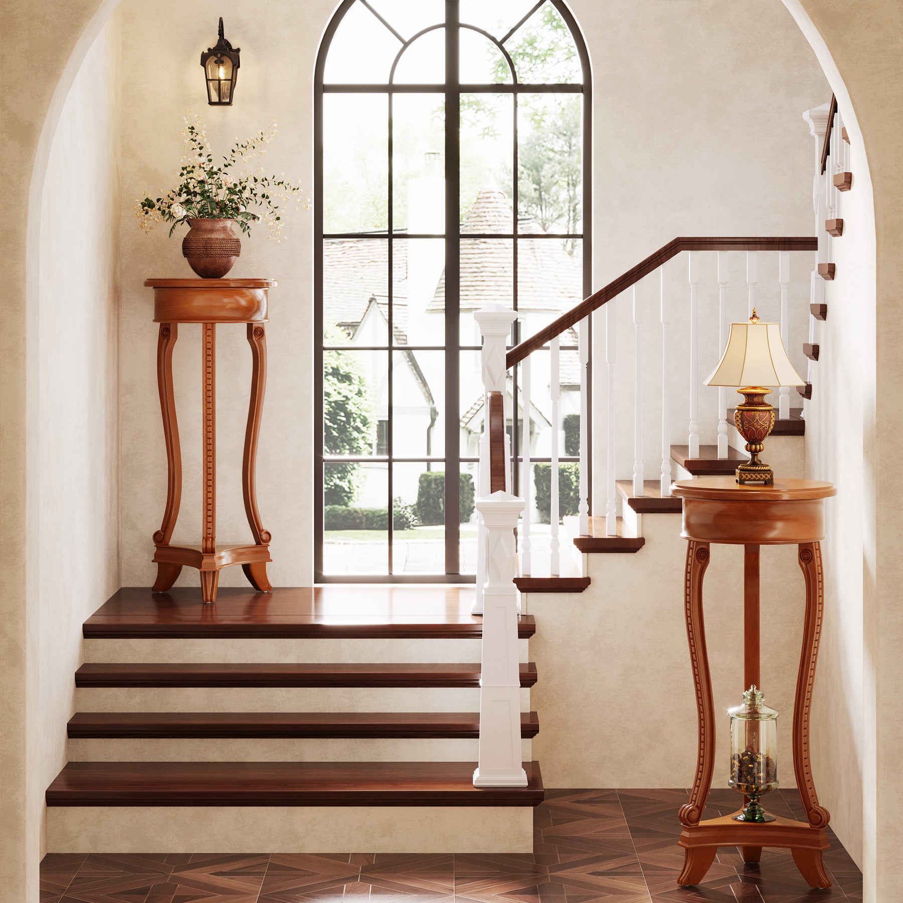 2-Tier Plant Stand, Round Flower Pot Stand Indoor with Geometric Shelves