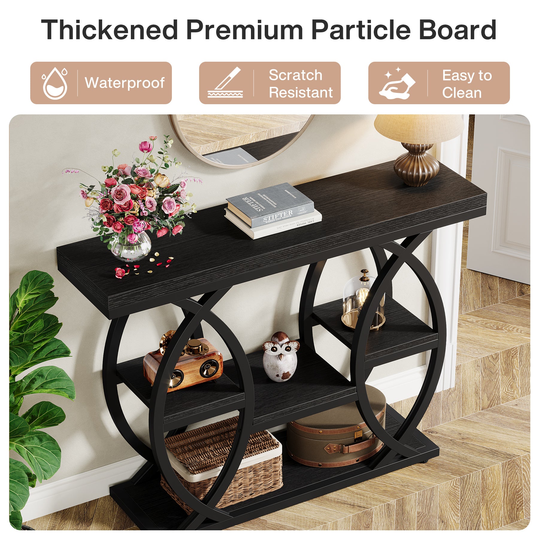 39.4" Console Table, Industrial 4-Tier Sofa Table Entryway Table with Storage Shelves