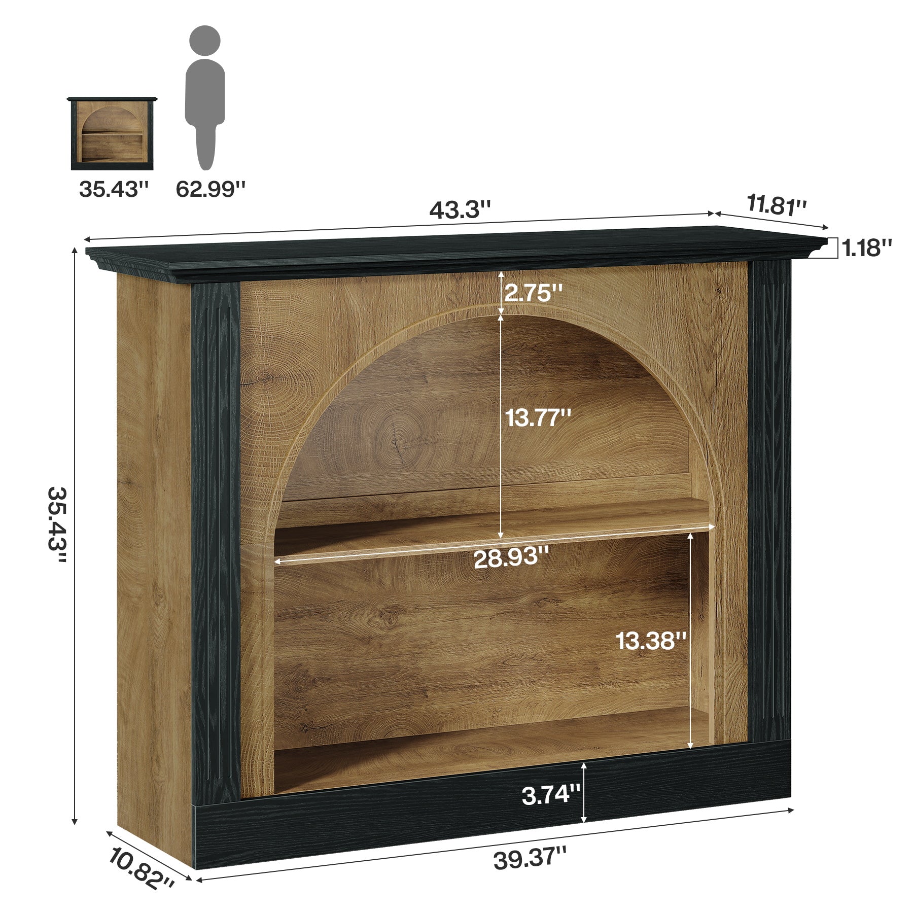 3-Tier Console Table, 43.3" Sofa Entryway Table with Storage