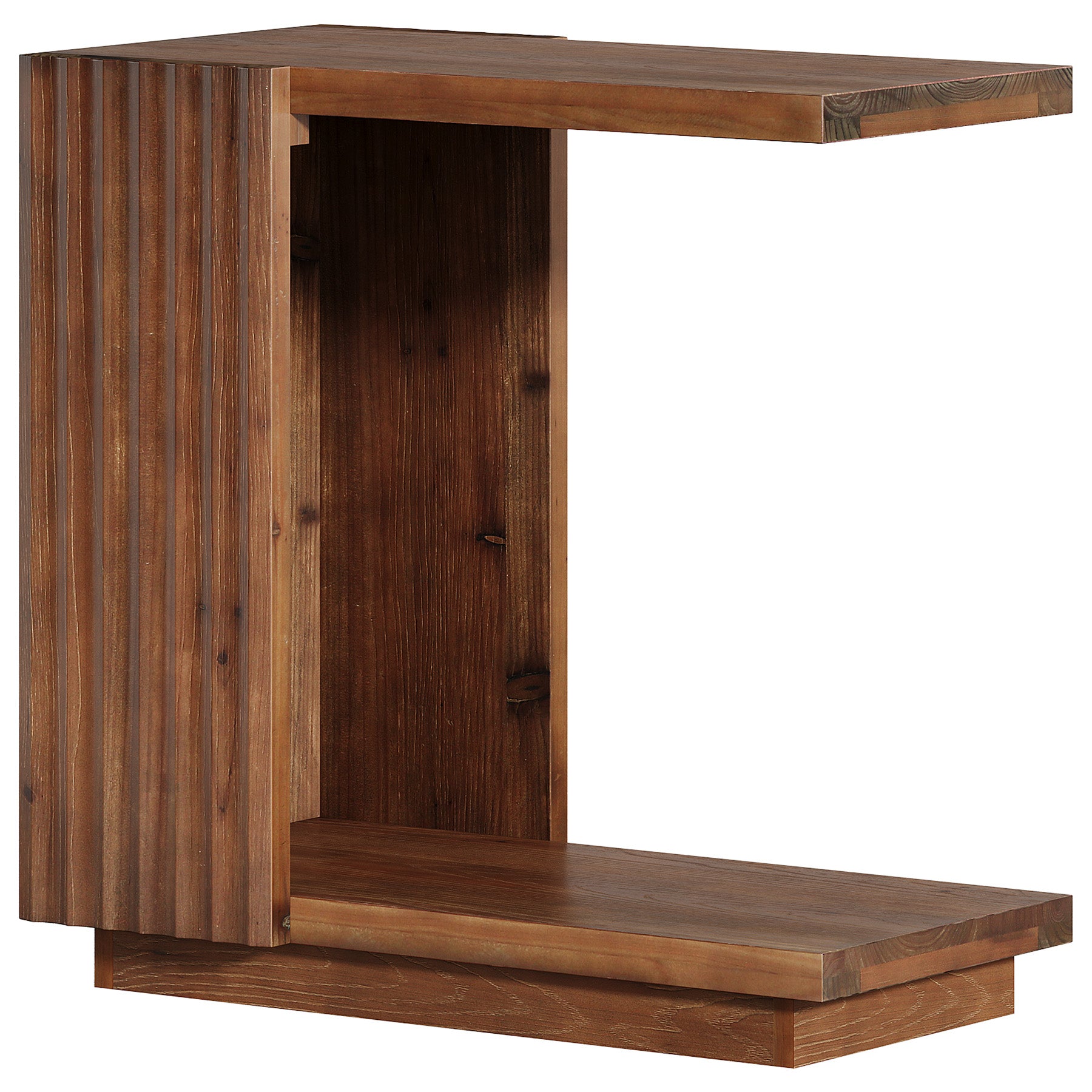 C-Shaped Wood Side Table with Fluted Panels