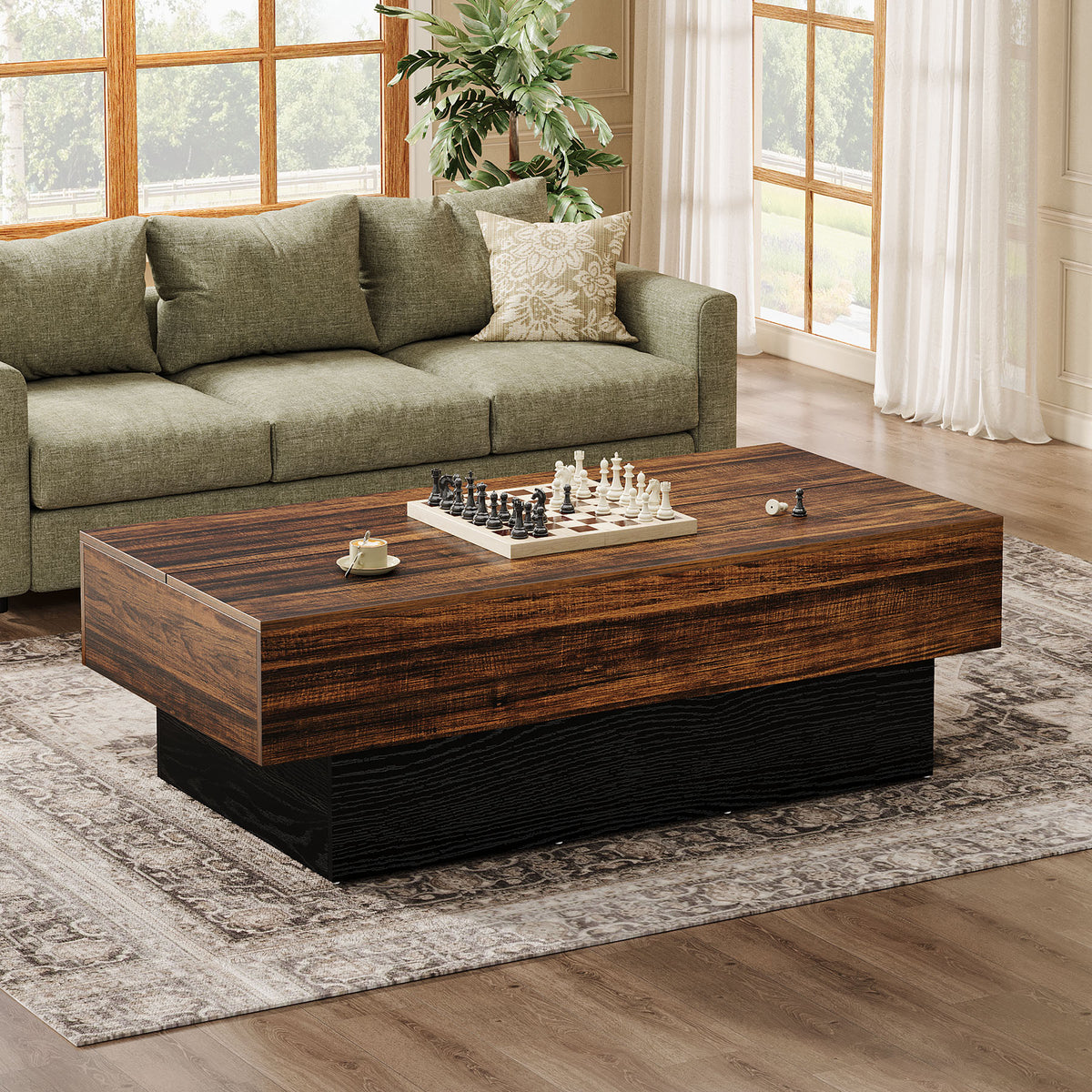 55" Farmhouse Coffee Table with Sturdy Pedestal Base