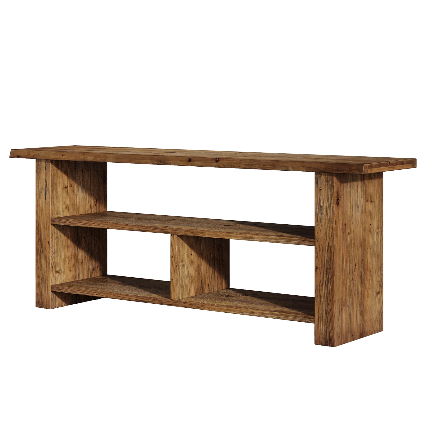 63" Solid Wood TV Stand for Up to 75 Inch TVs, Farmhouse Media Console with Open Storage Shelves