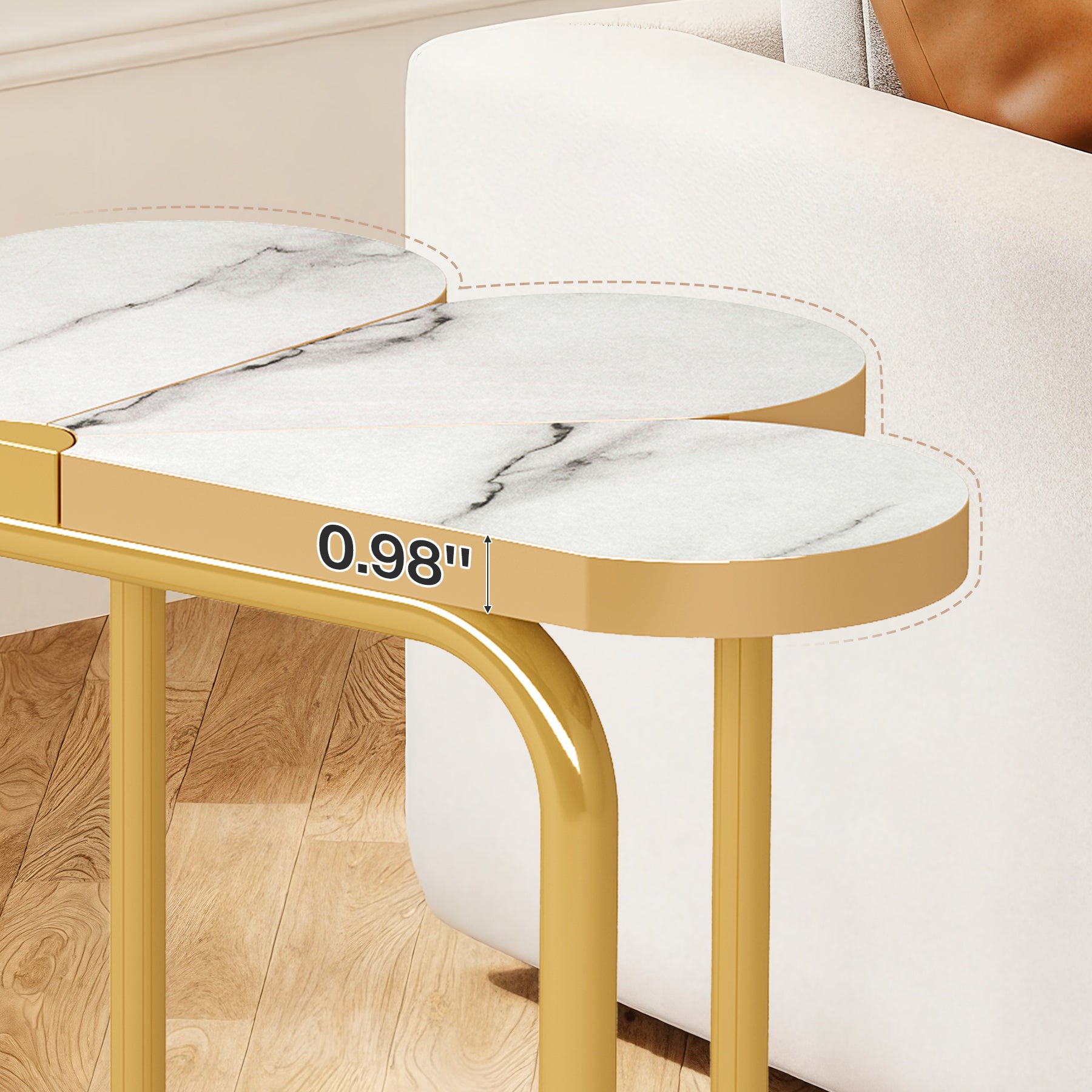 Half-Flower End Table, Faux Marble Side Table with Gold Frame