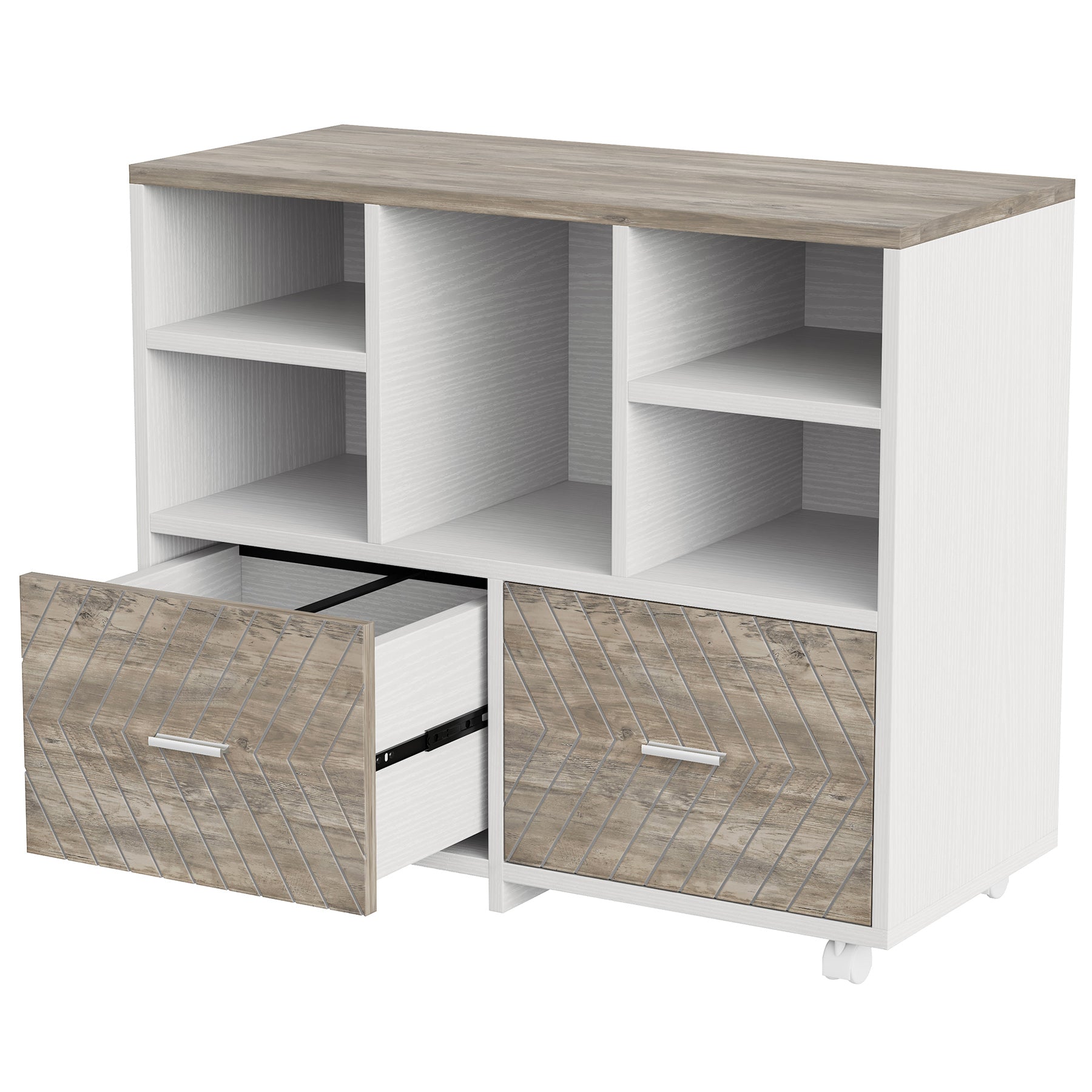 2-Drawer File Cabinet, Mobile Lateral Filing Cabinet with Shelves