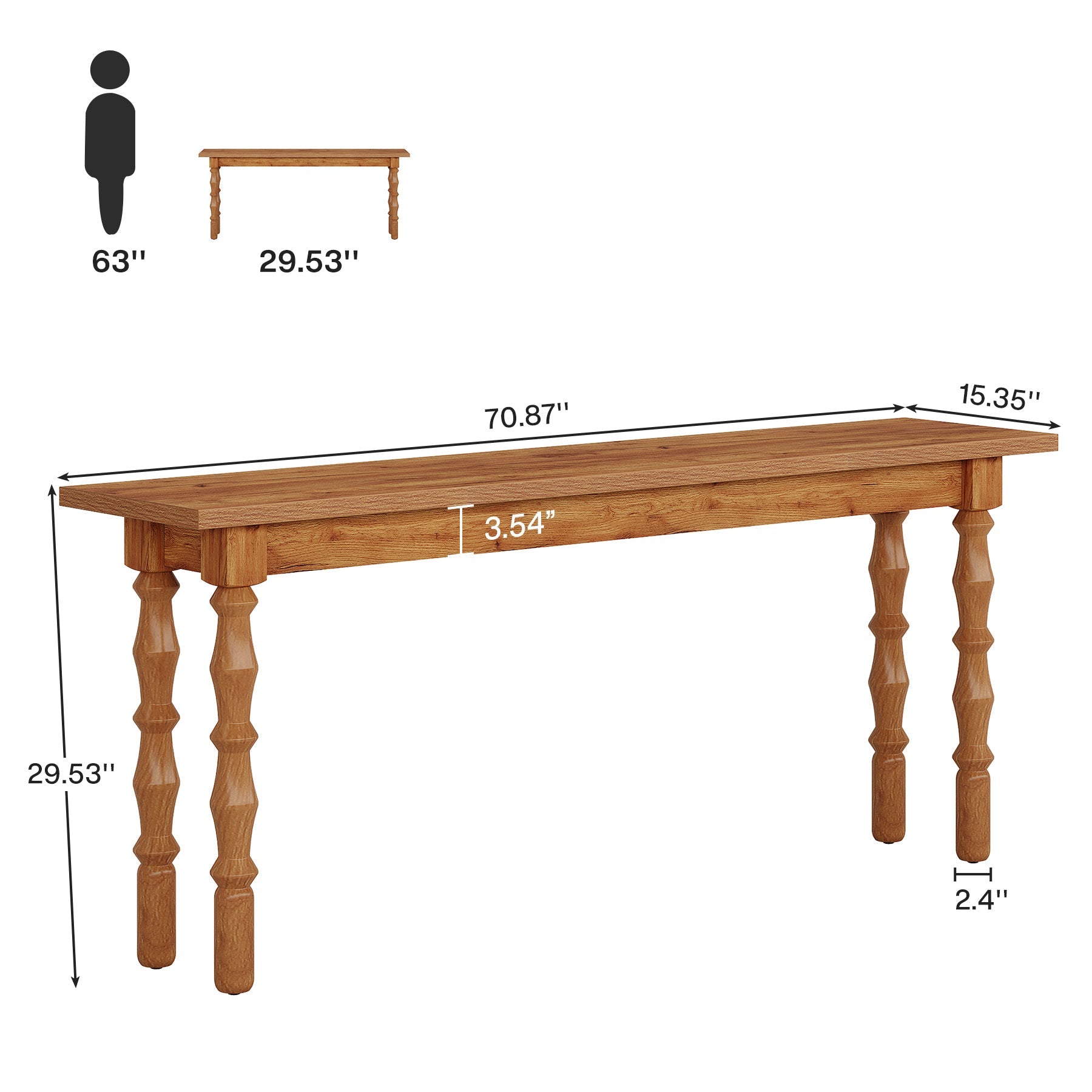 70.9" Console Table, Wood Sofa Table Behind Couch
