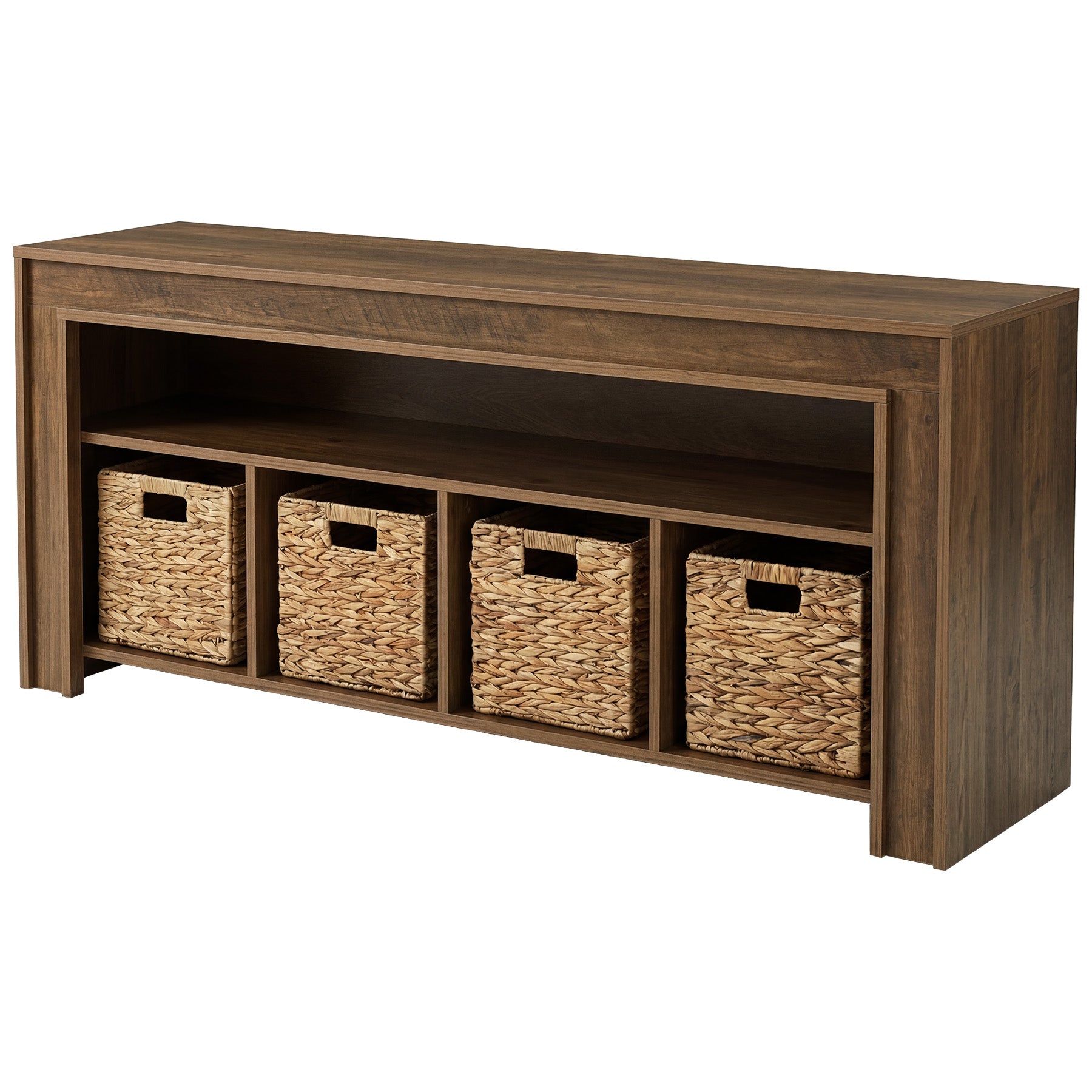 63" Farmhouse TV Stand for 55–70 Inch TVs, Media Console with Baskets & Open Storage