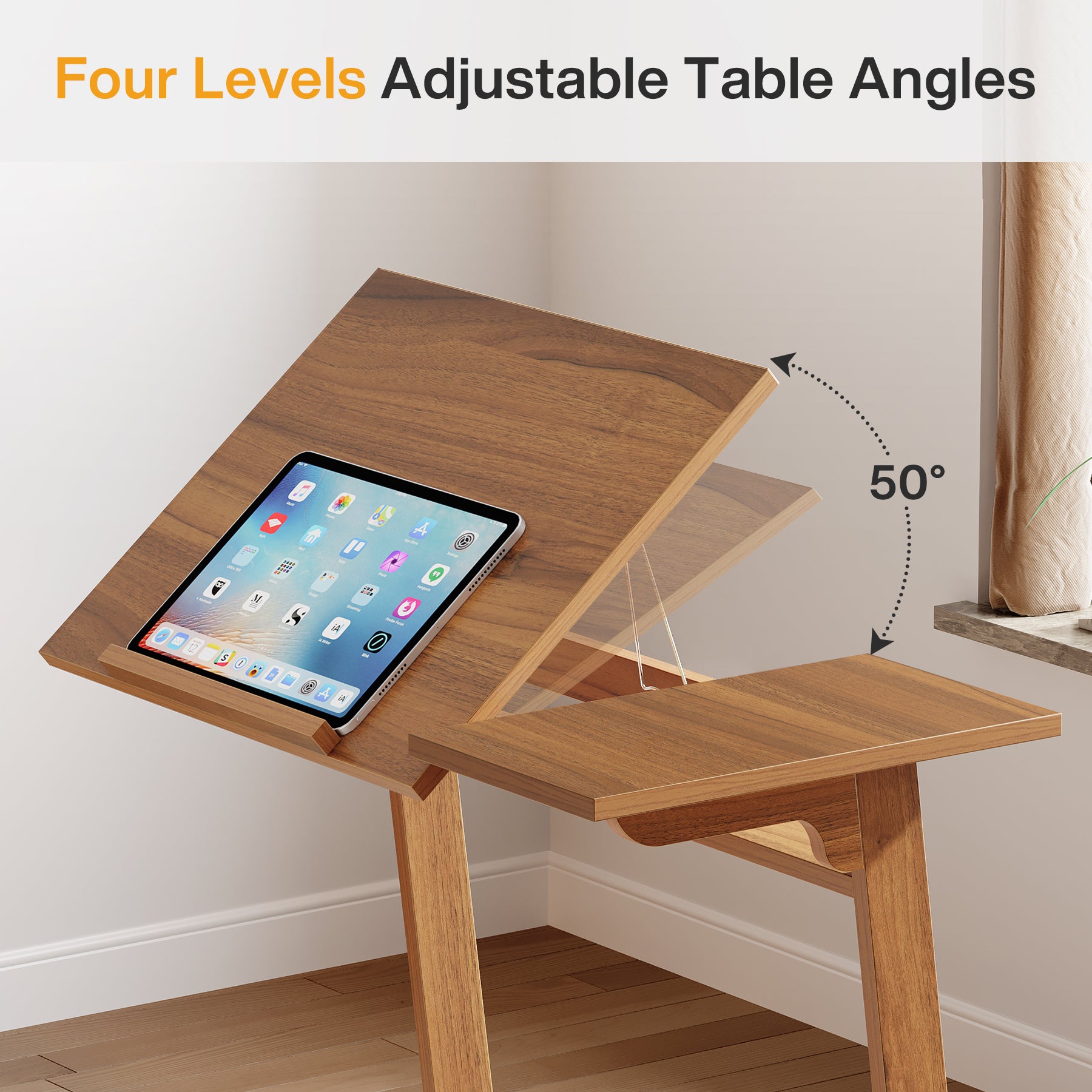 C-Shaped End Table, 25" Side Table With Tiltable Board For Living Room