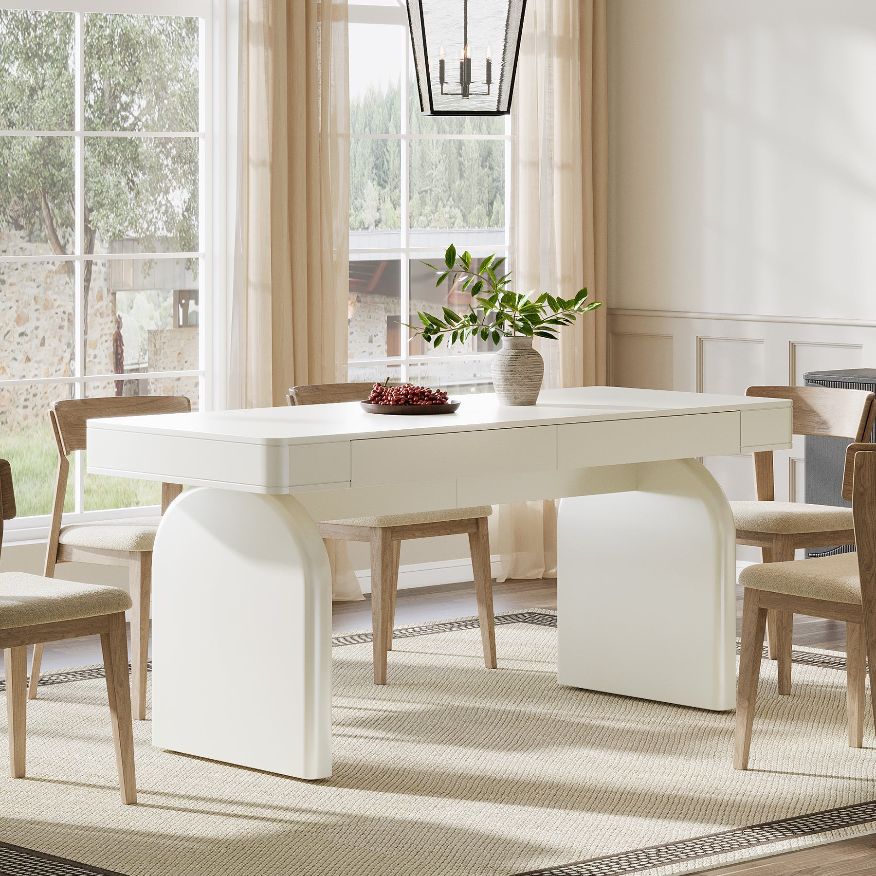 63" Dining Table, Rectangular Kitchen Table with 2 Drawers for 4-6 People