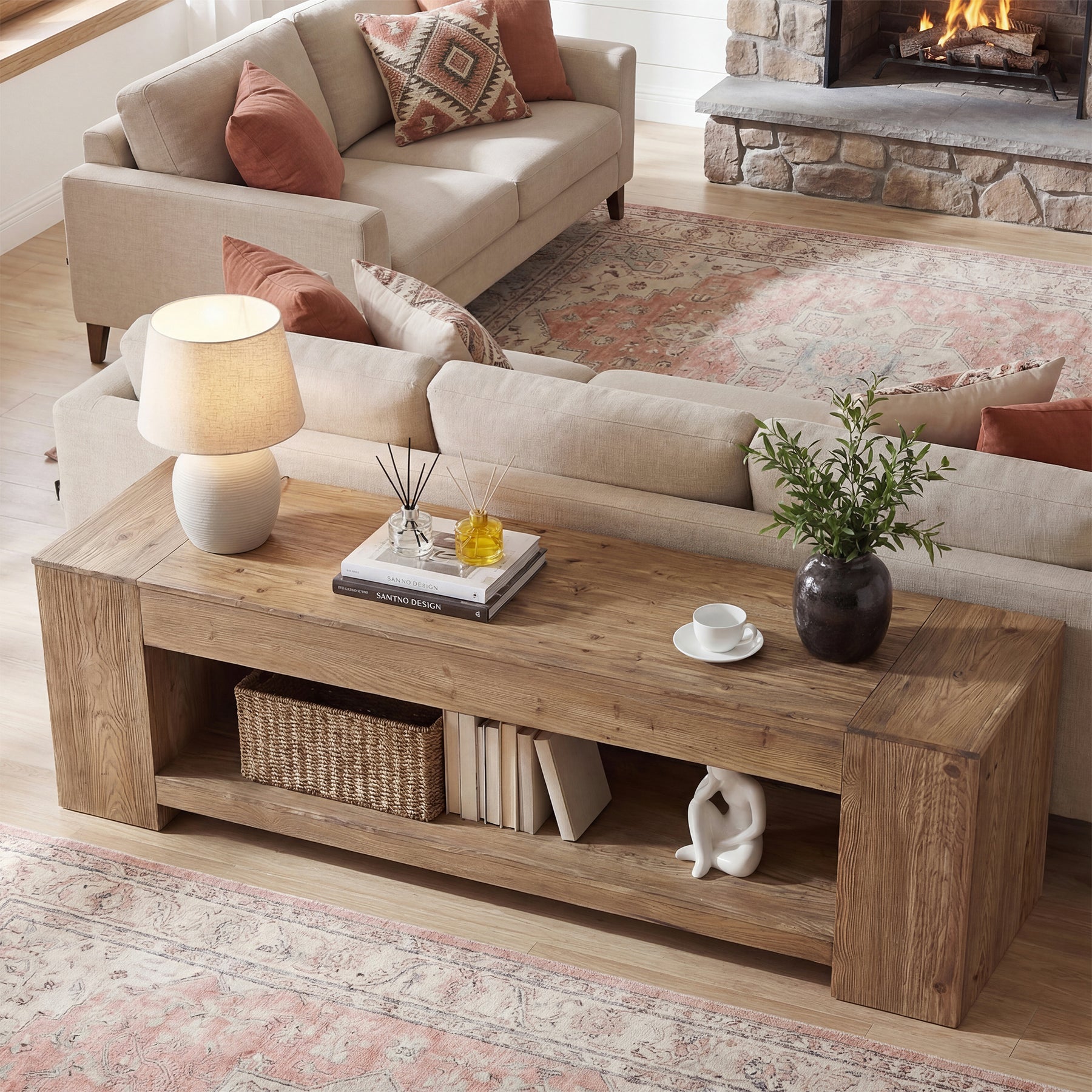 Tribesigns 62.99" Console Table, Solid Wood Entryway Table with Shelf for Hallway