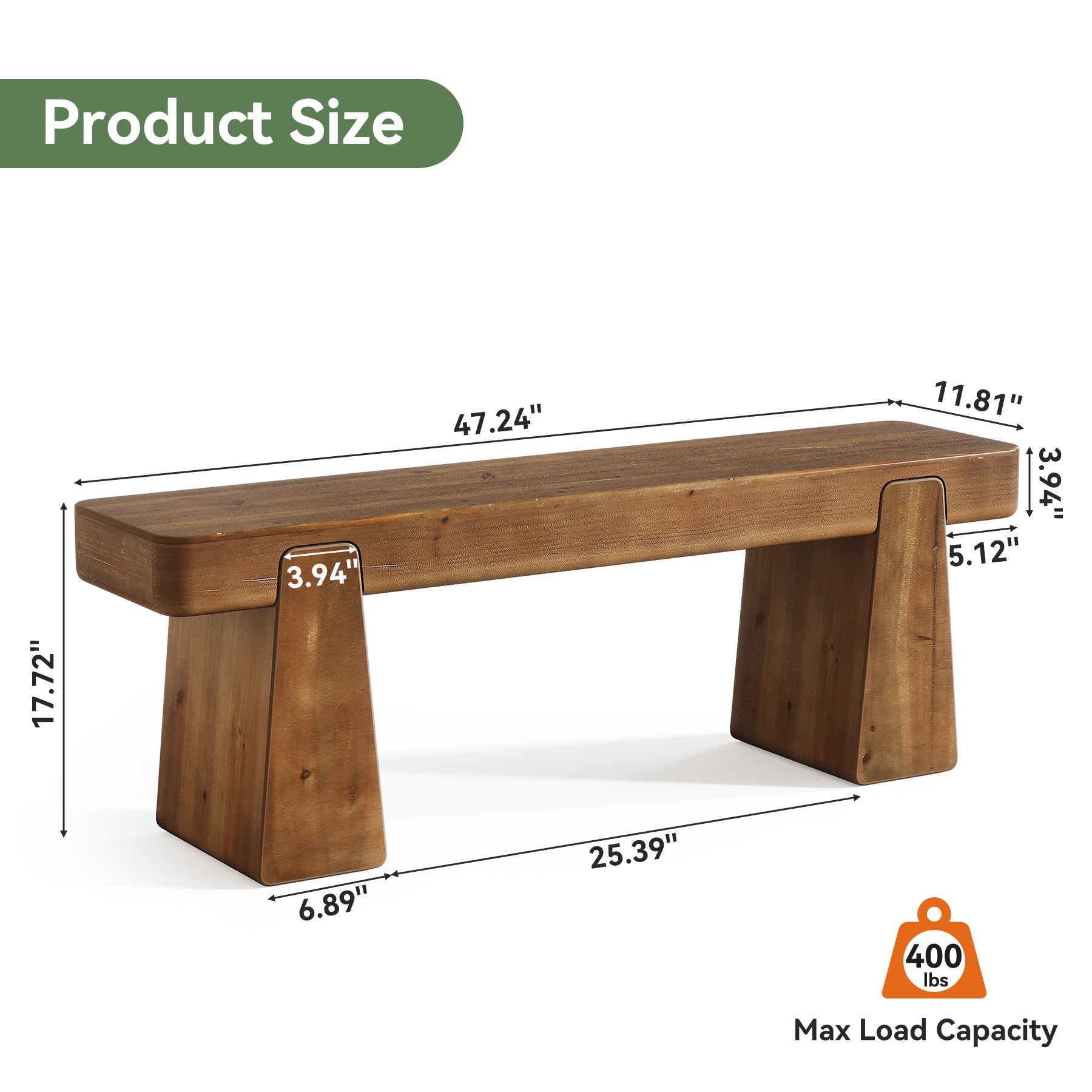 47" Solid Wood Entryway Bench, Farmhouse Shoe Bench with Thickened Legs