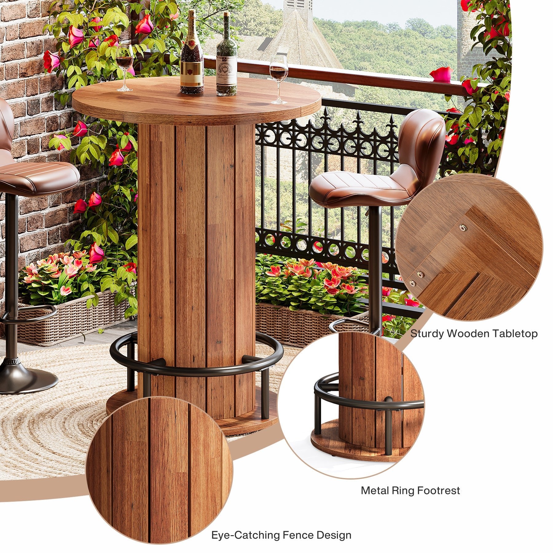 31" Bar Table, Round Bistro Pub Table with Footrest for Dining Coffee Cocktail(Only Table)