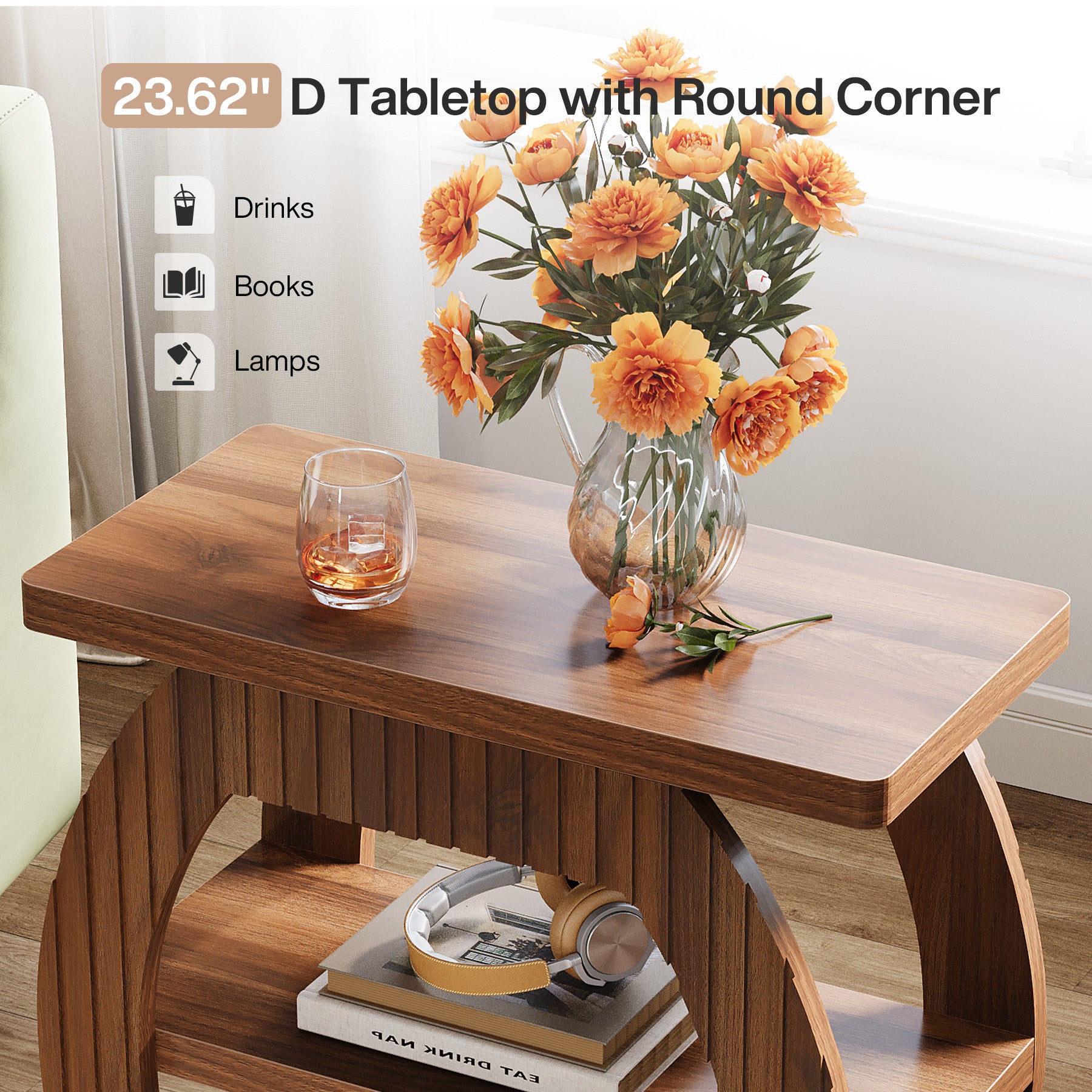3 - Tier End Table, 26" Rectangle Side Table with 3 Storage Shelves Tribesigns