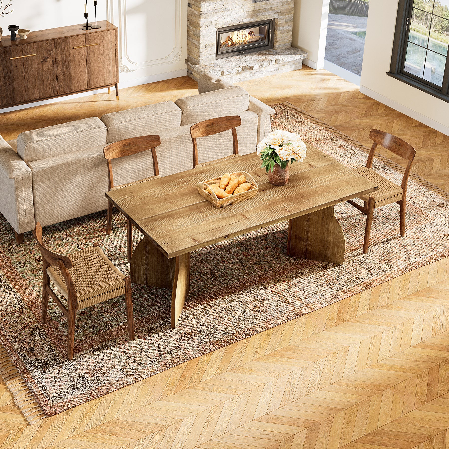 Tribesigns 63-Inch Solid Wood Dining Table, Rectangular Kitchen Table for 4-6 People