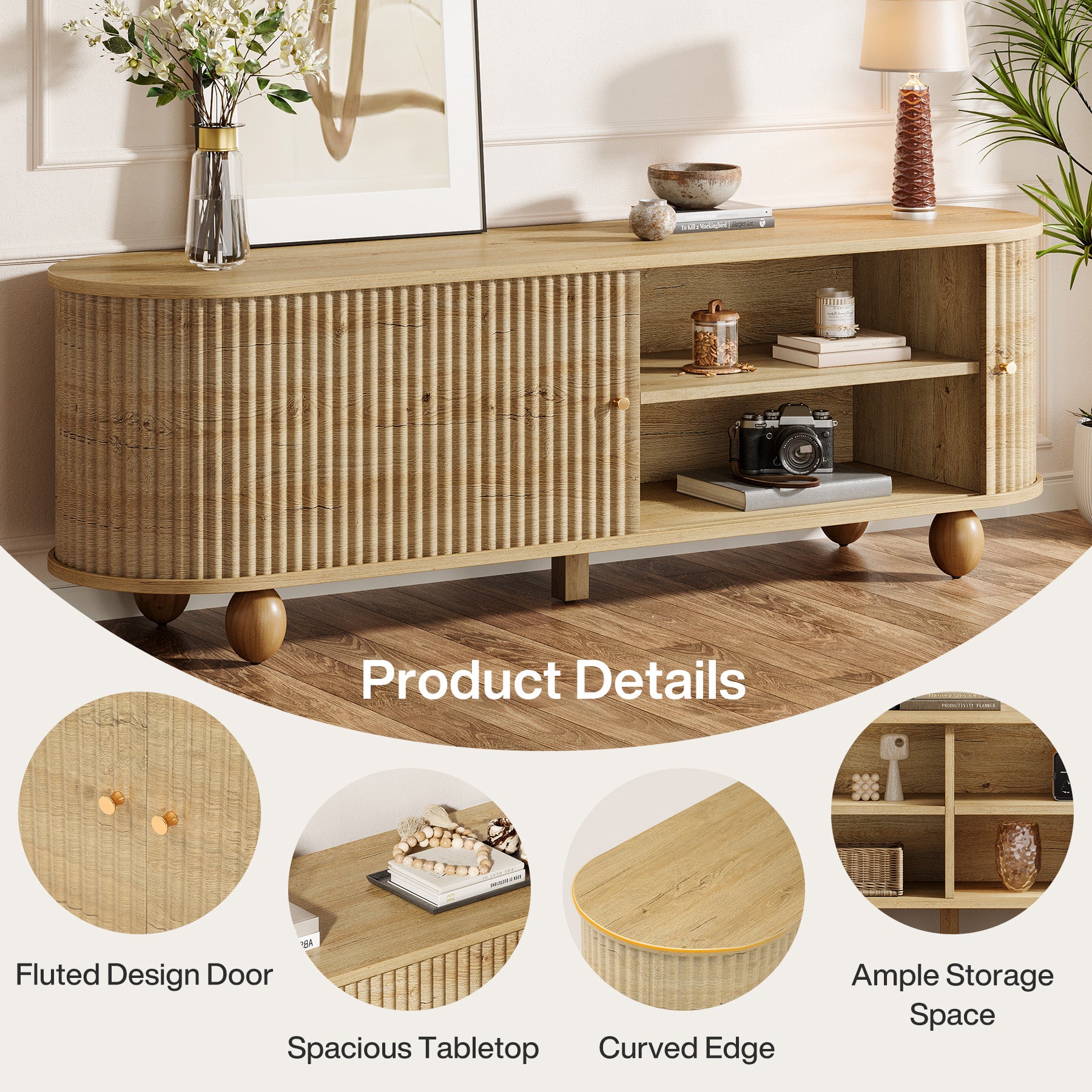 70" TV Stand, Farmhouse Media Console with Shelves and Sliding Doors