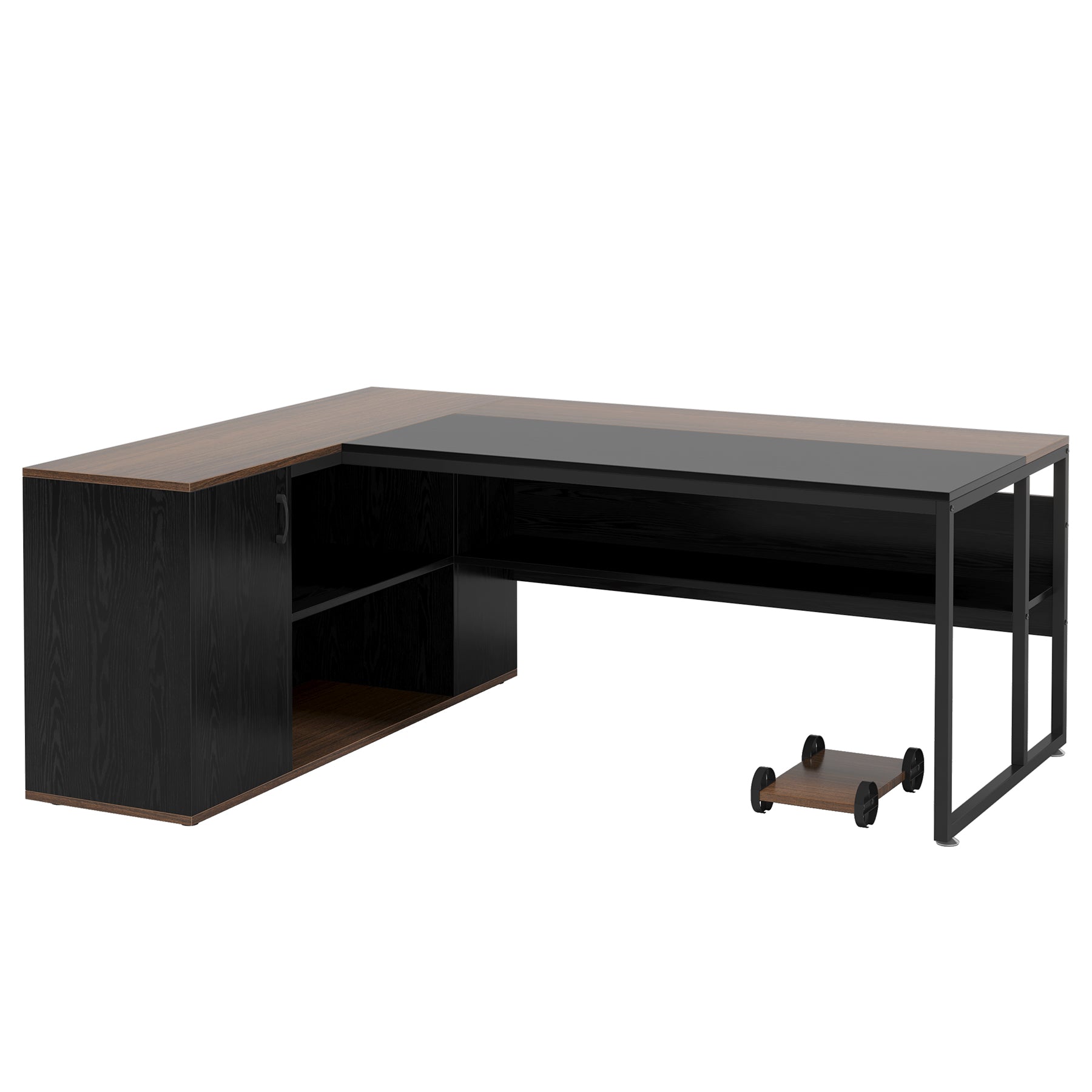 Large L-Shaped Desk, 71 inch Executive Desk with Shelves & Cabinet