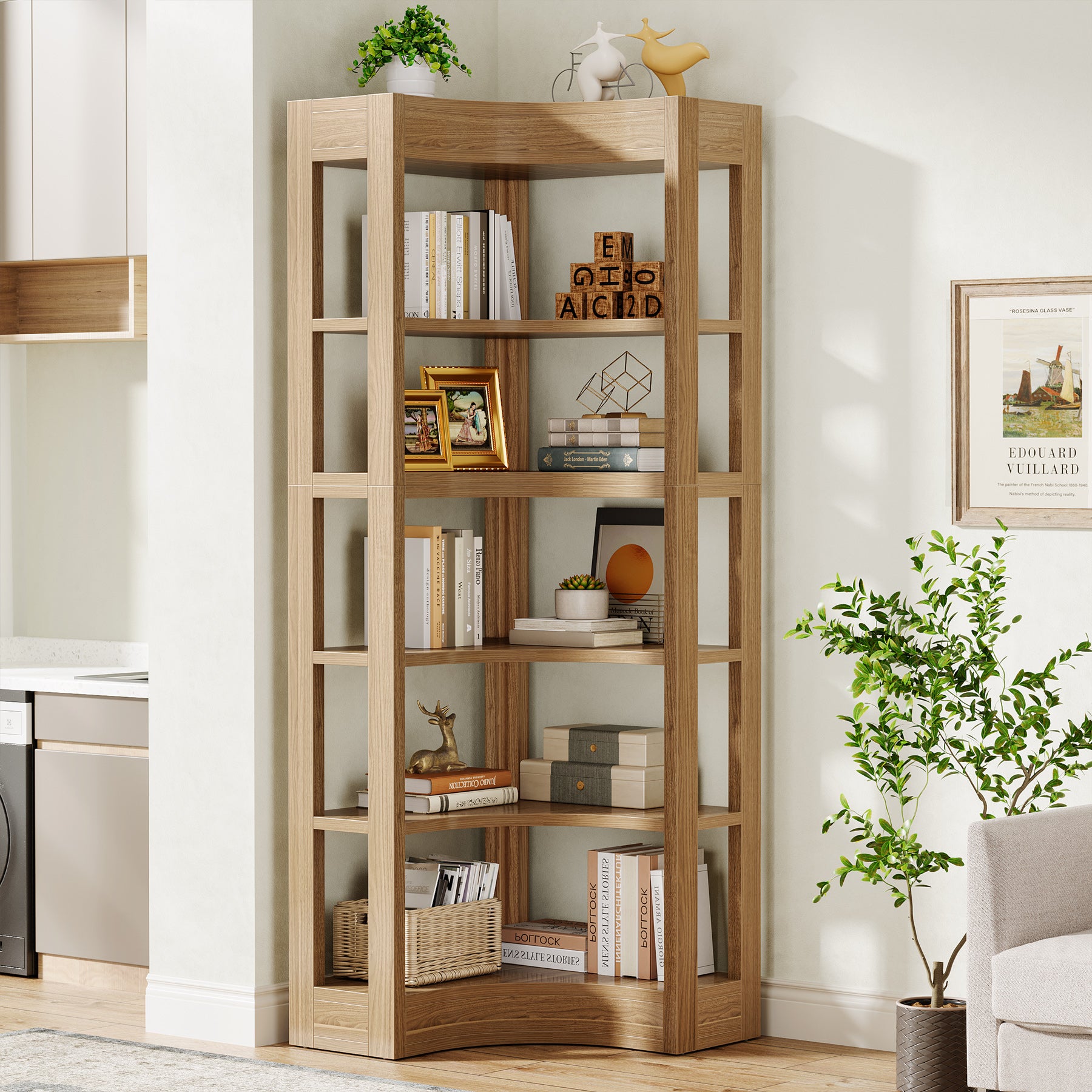 71" Corner Shelf, L-Shaped Bookcase 6-Tier Bookshelf for Home Office