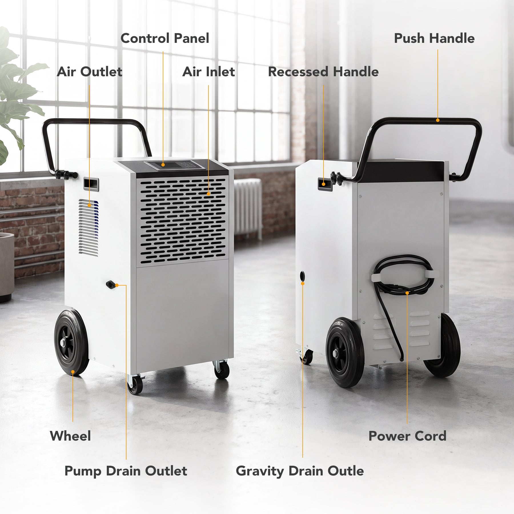 154 Pints Commercial Dehumidifier with Pump & Drain Hose for Up to 7000 Sq. Ft Large Spaces, Auto Defrost