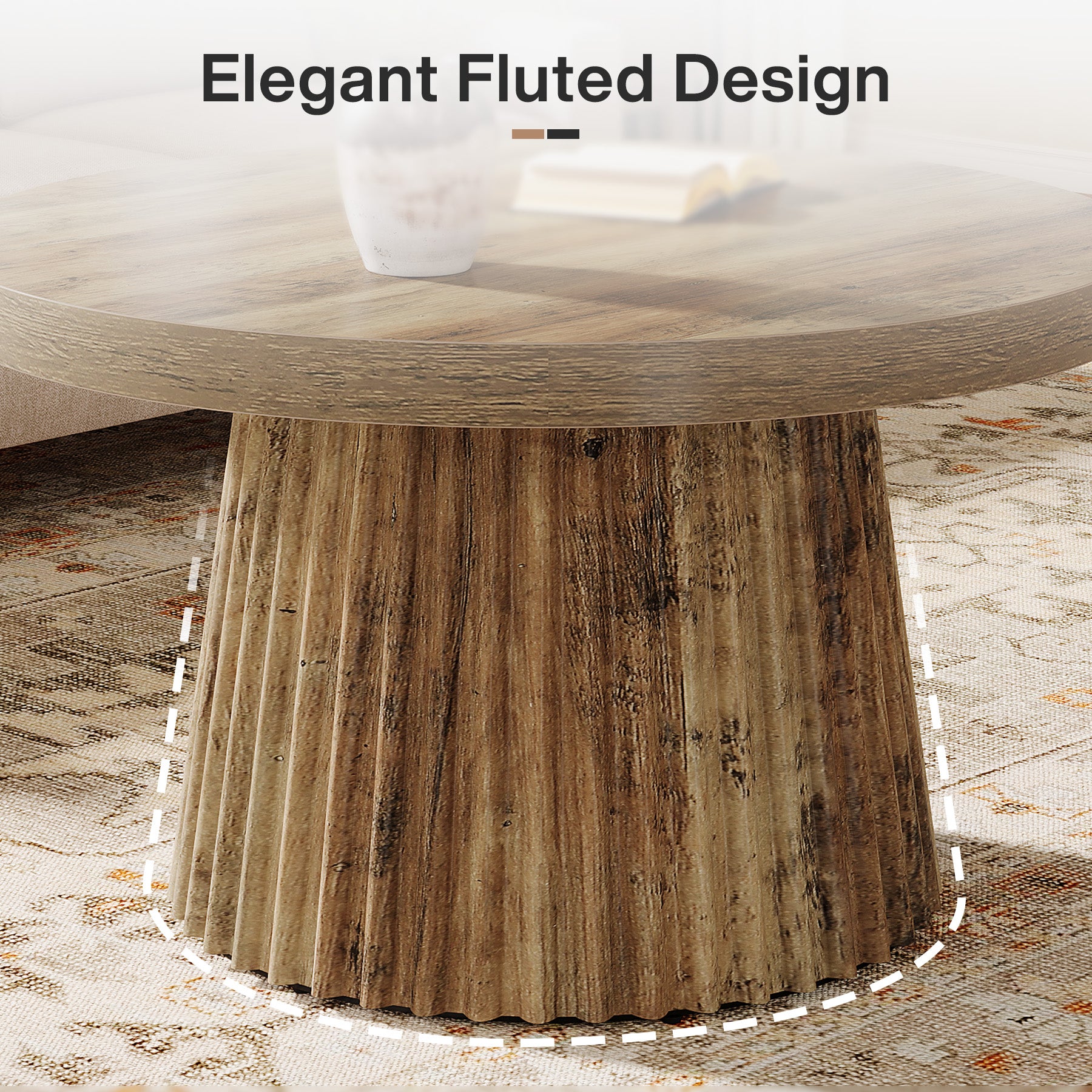 Round Coffee Table, 31.5" Circle Center Table with Fluted Drum Base