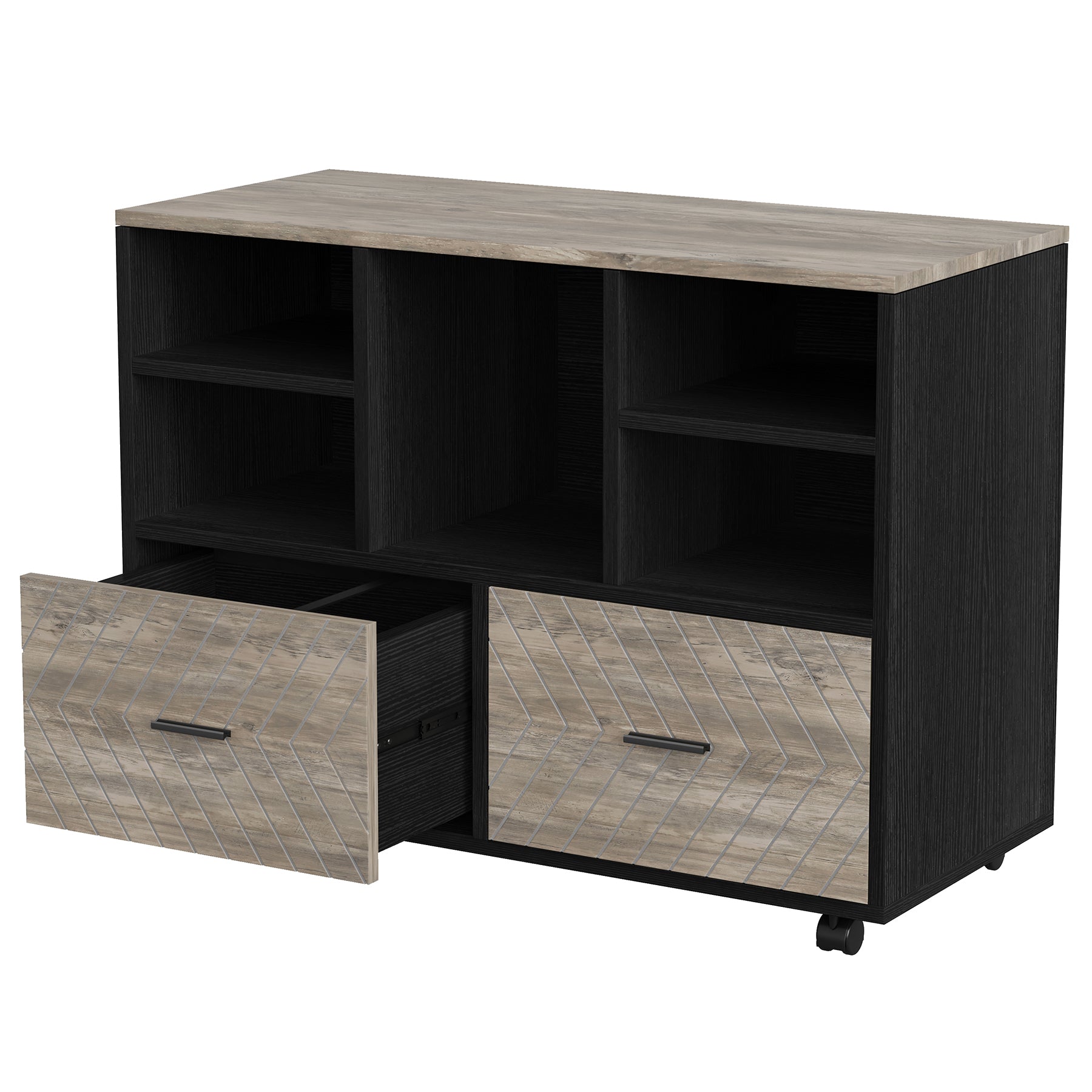 2-Drawer File Cabinet, Mobile Lateral Filing Cabinet with Shelves