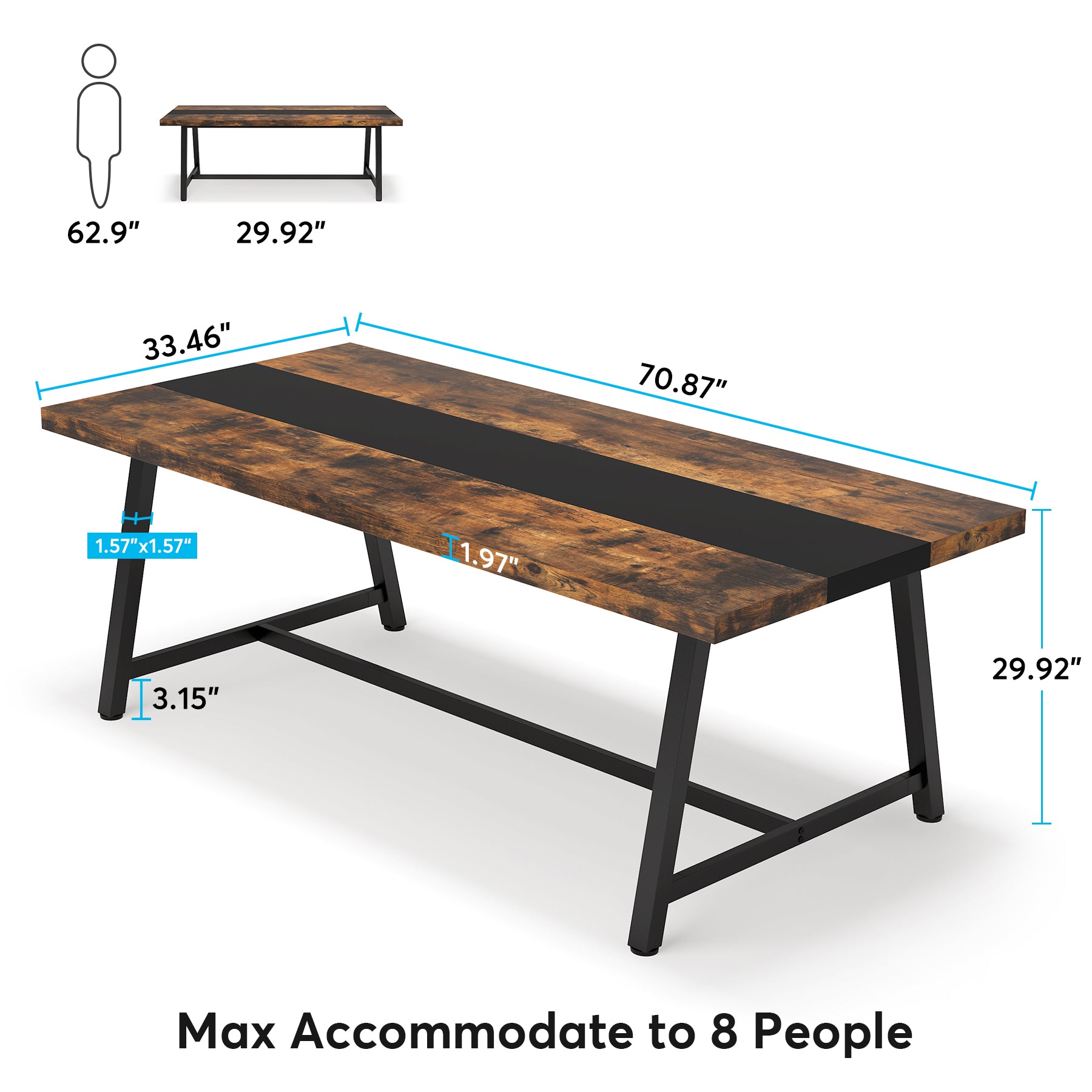 Dining Table for 8 People, 70.87" Rectangular Wood Kitchen Table