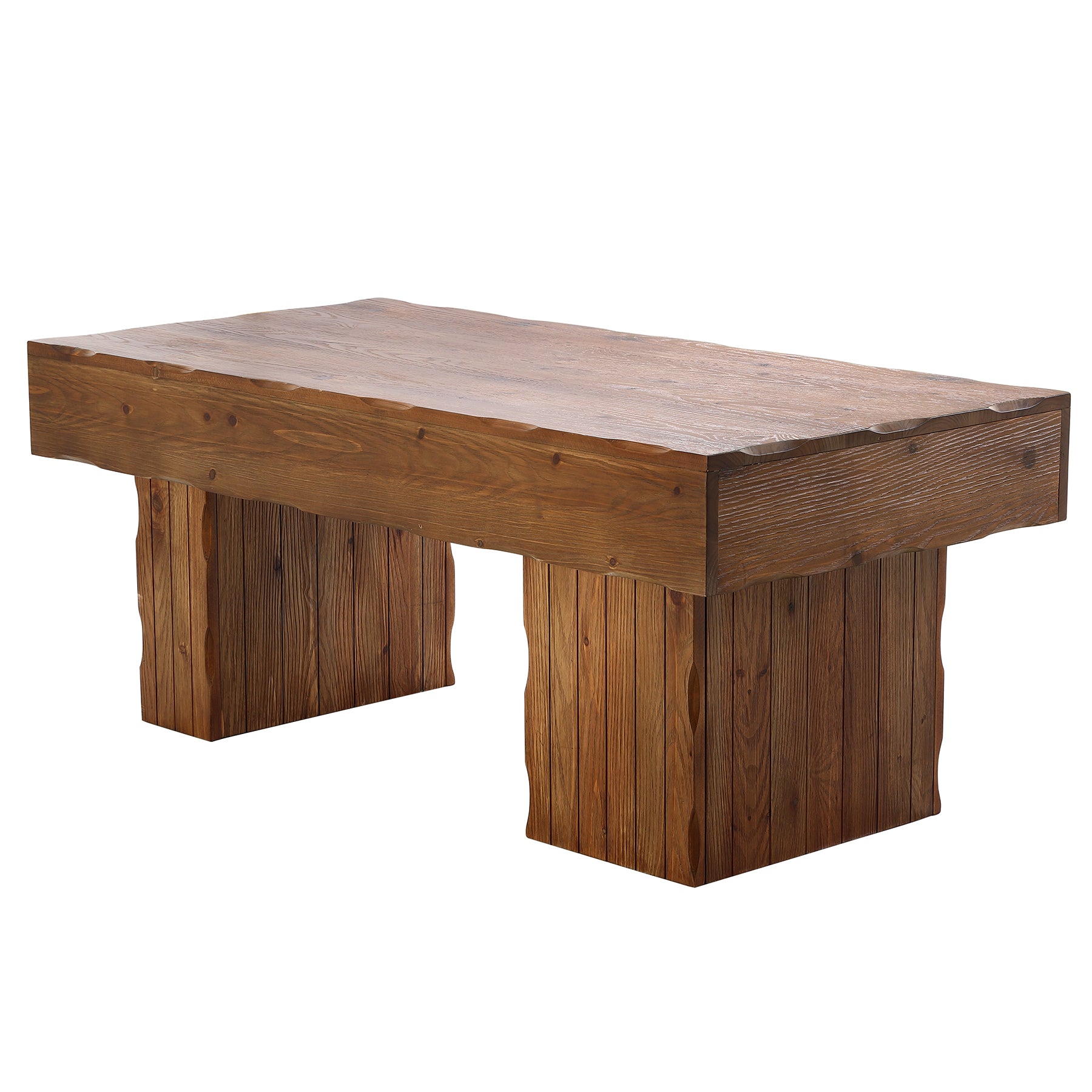 Solid Wood Coffee Table, 47" Farmhouse Center Table with Thick Base