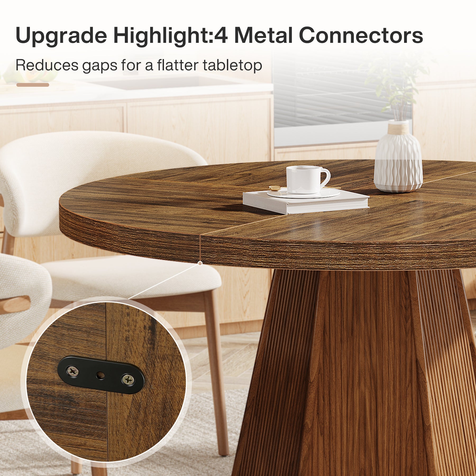 47" Round Dining Table, Farmhouse Kitchen Dinner Table for 4