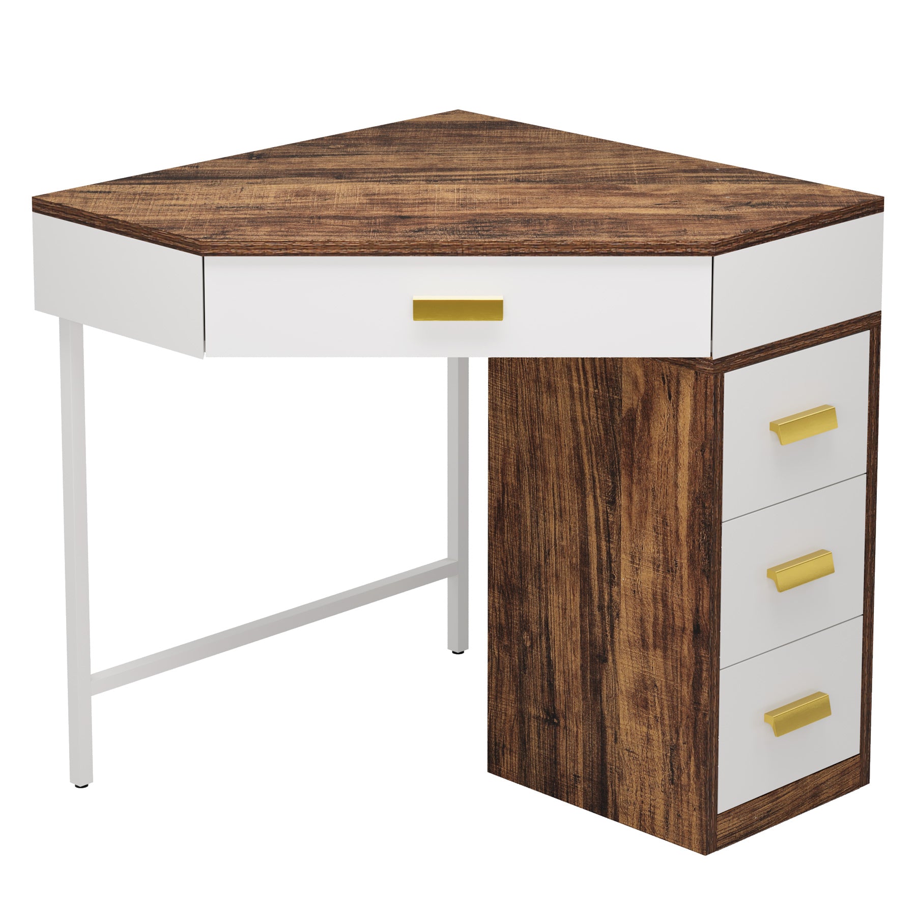 Corner Desk, Triangle Computer Desk Makeup Vanity Desk with 3 Drawers