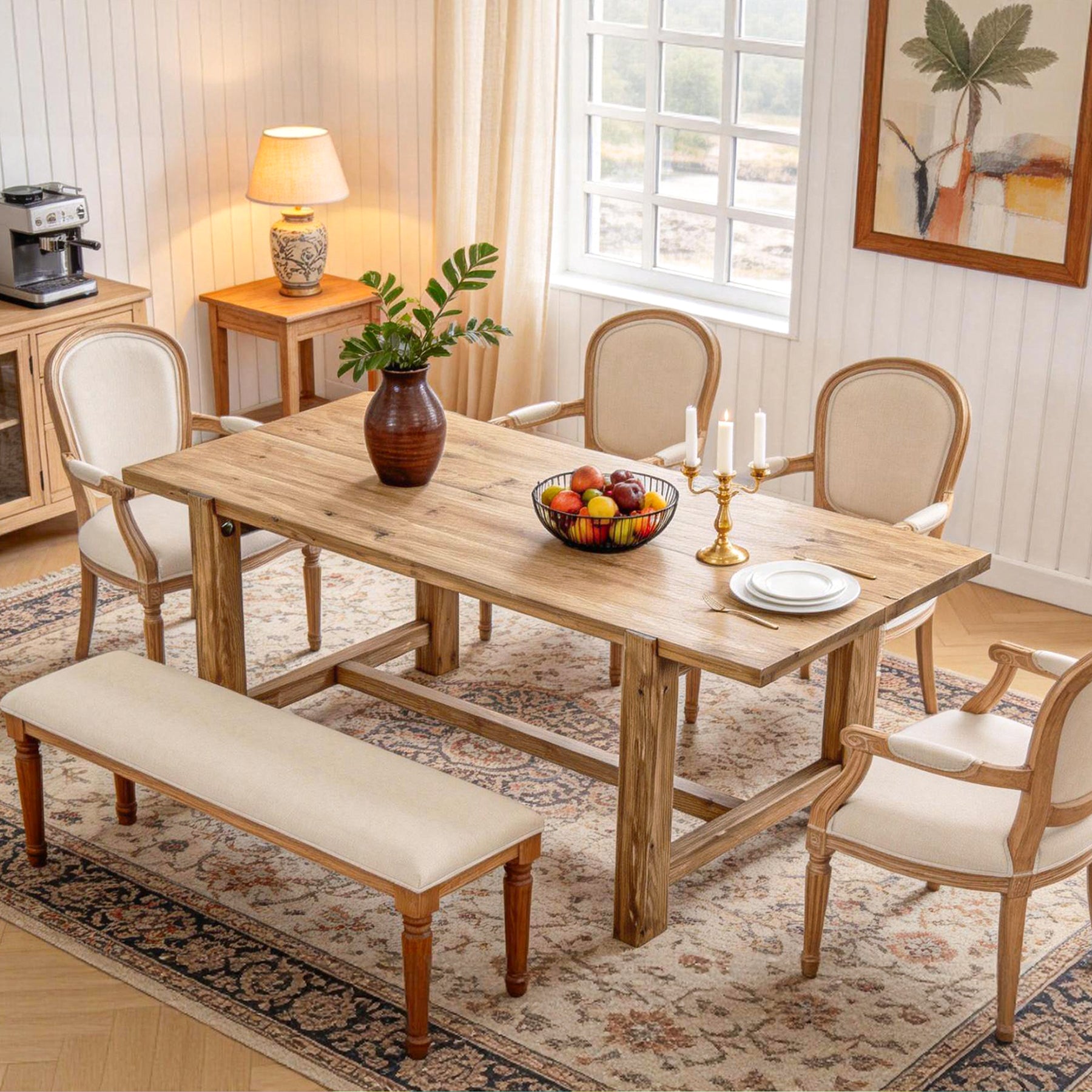 63 Inch Solid Wood Dining Table, Farmhouse Rectangular Table for Kitchen Dining Room 4-6 People
