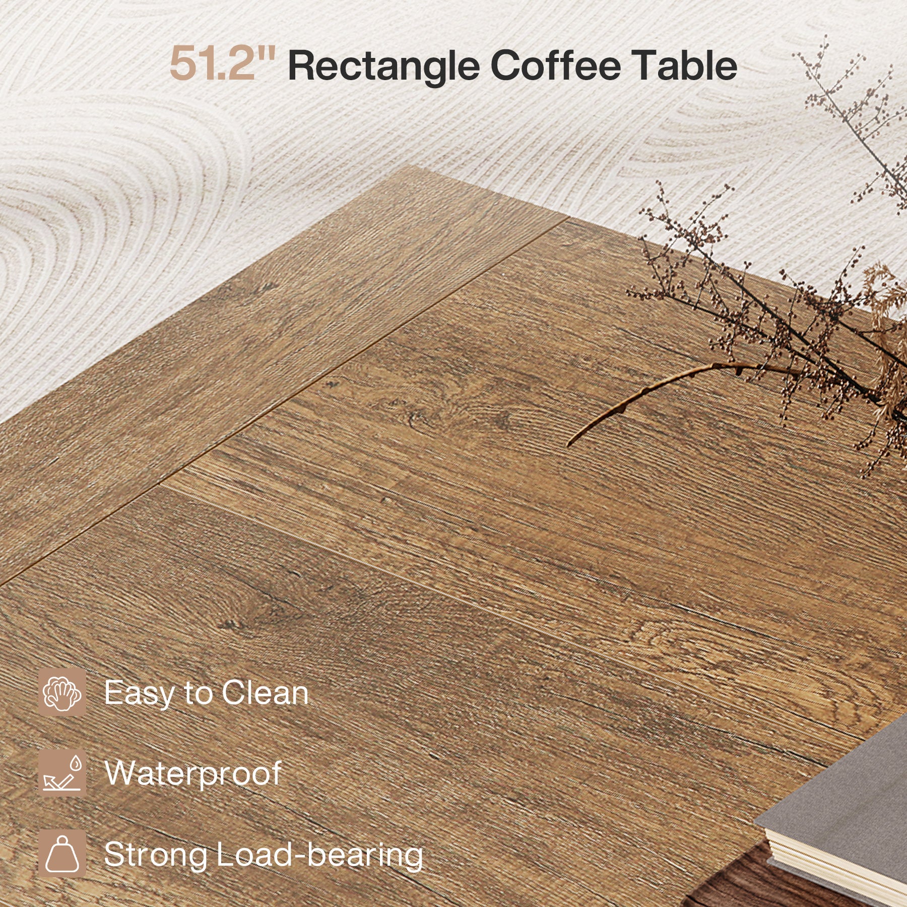 51" Coffee Table, Wood Center Table Simple Cocktail Tea Table