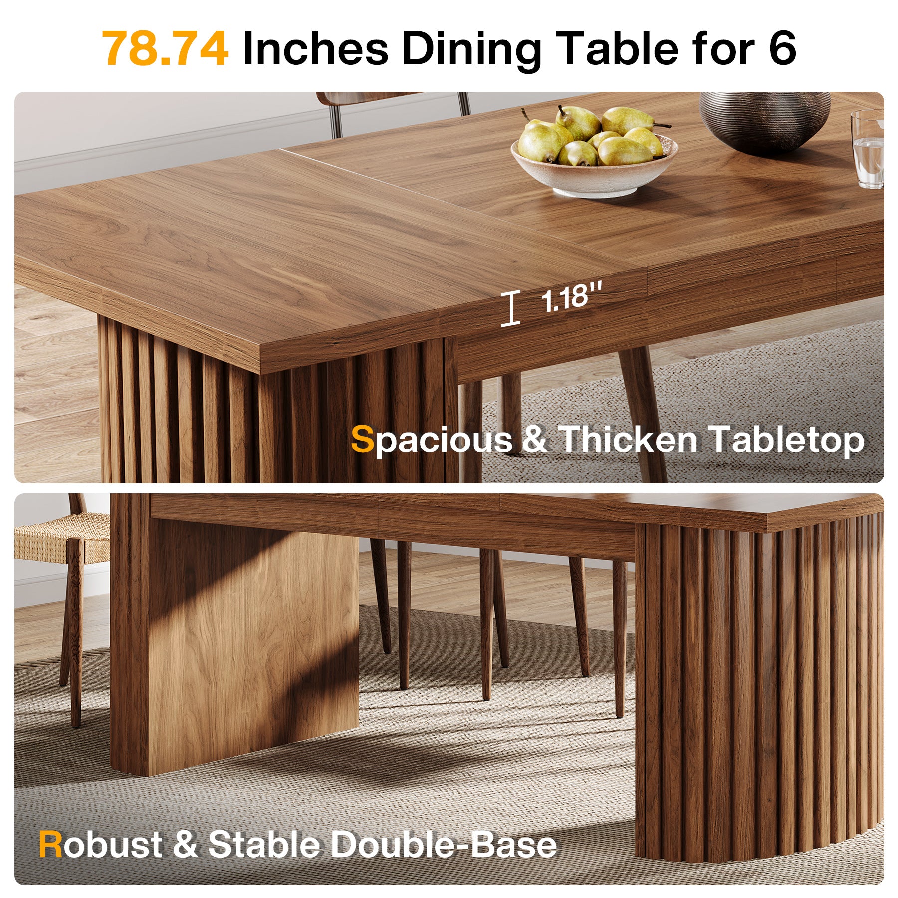 78.7" Dining Table, Farmhouse Kitchen Table With Dual Base
