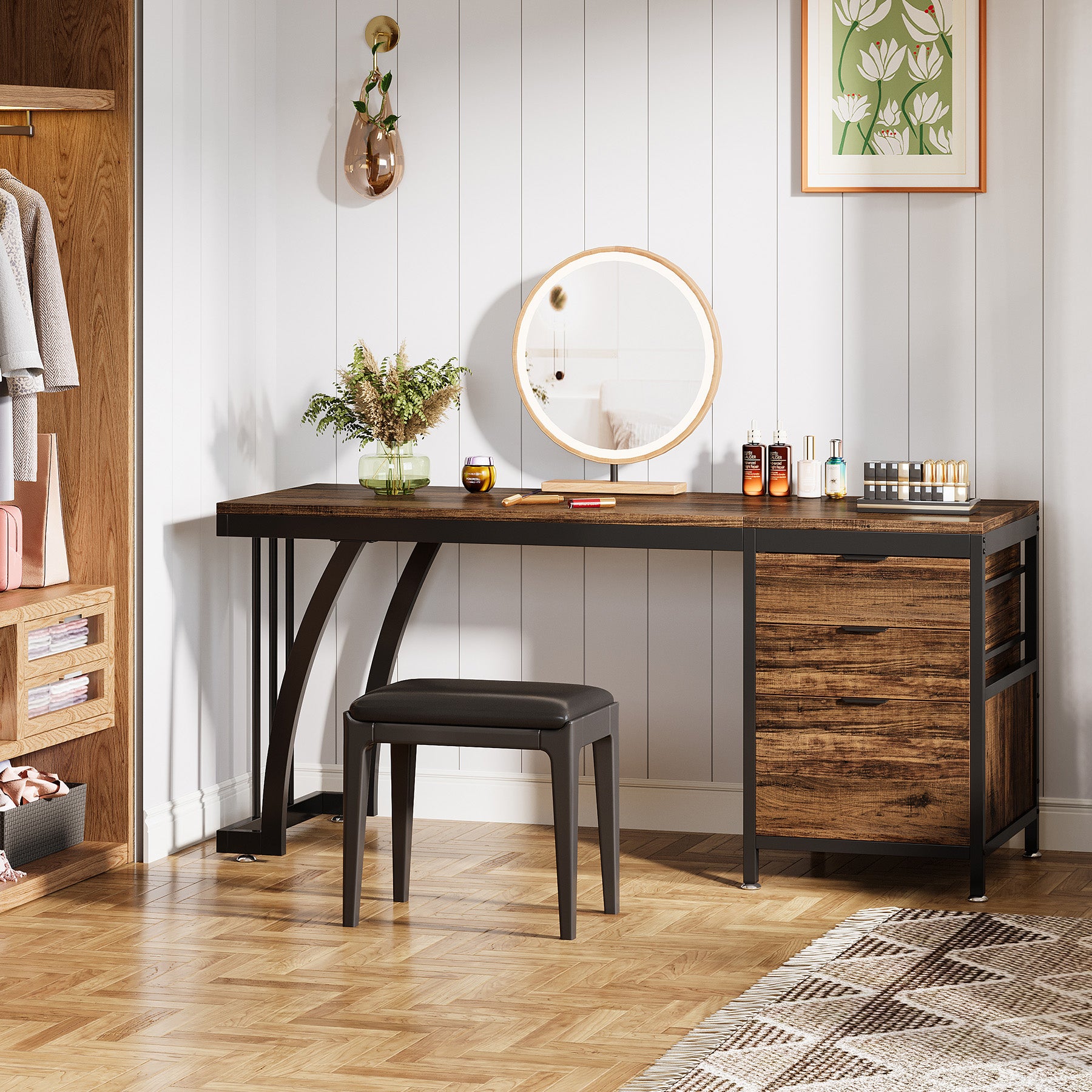 3-Drawer Makeup Vanity Desk, 59" Dressing Table with Reversible Drawers (Only Desk)