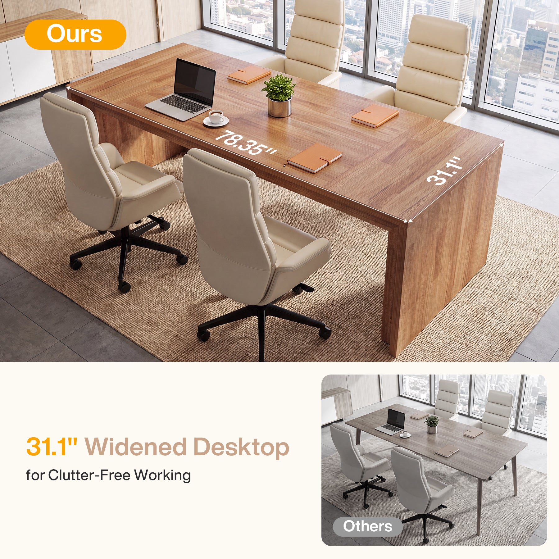 Two-Person Desk, 78.4" Extra-Long Computer Executive Desk for Home Office